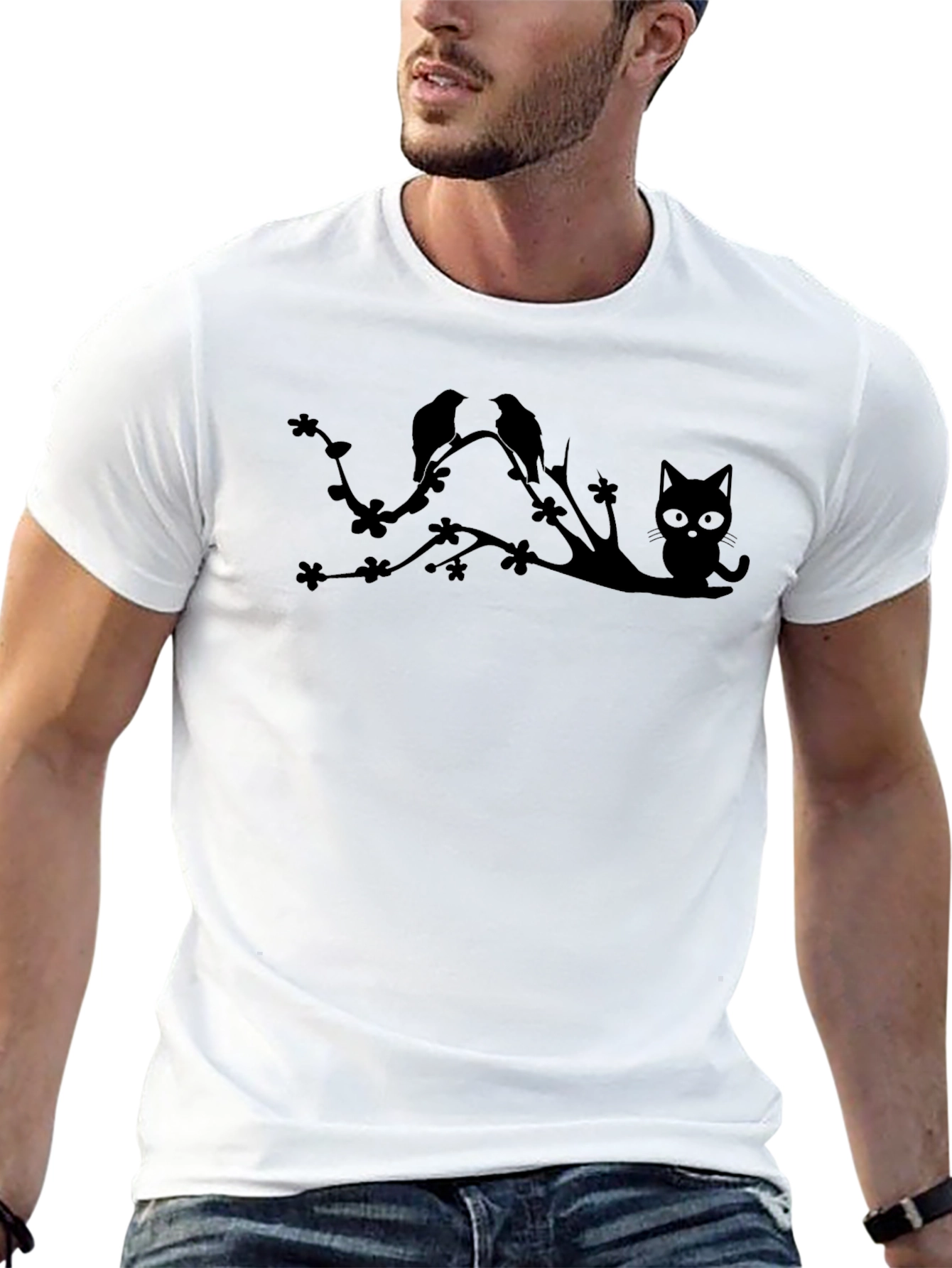 Black Cat & Birds Tree Graphic Tee