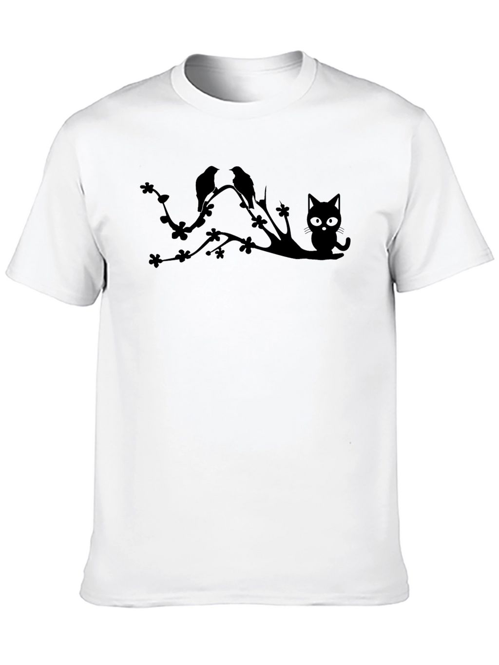 Black Cat & Birds Tree Graphic Tee