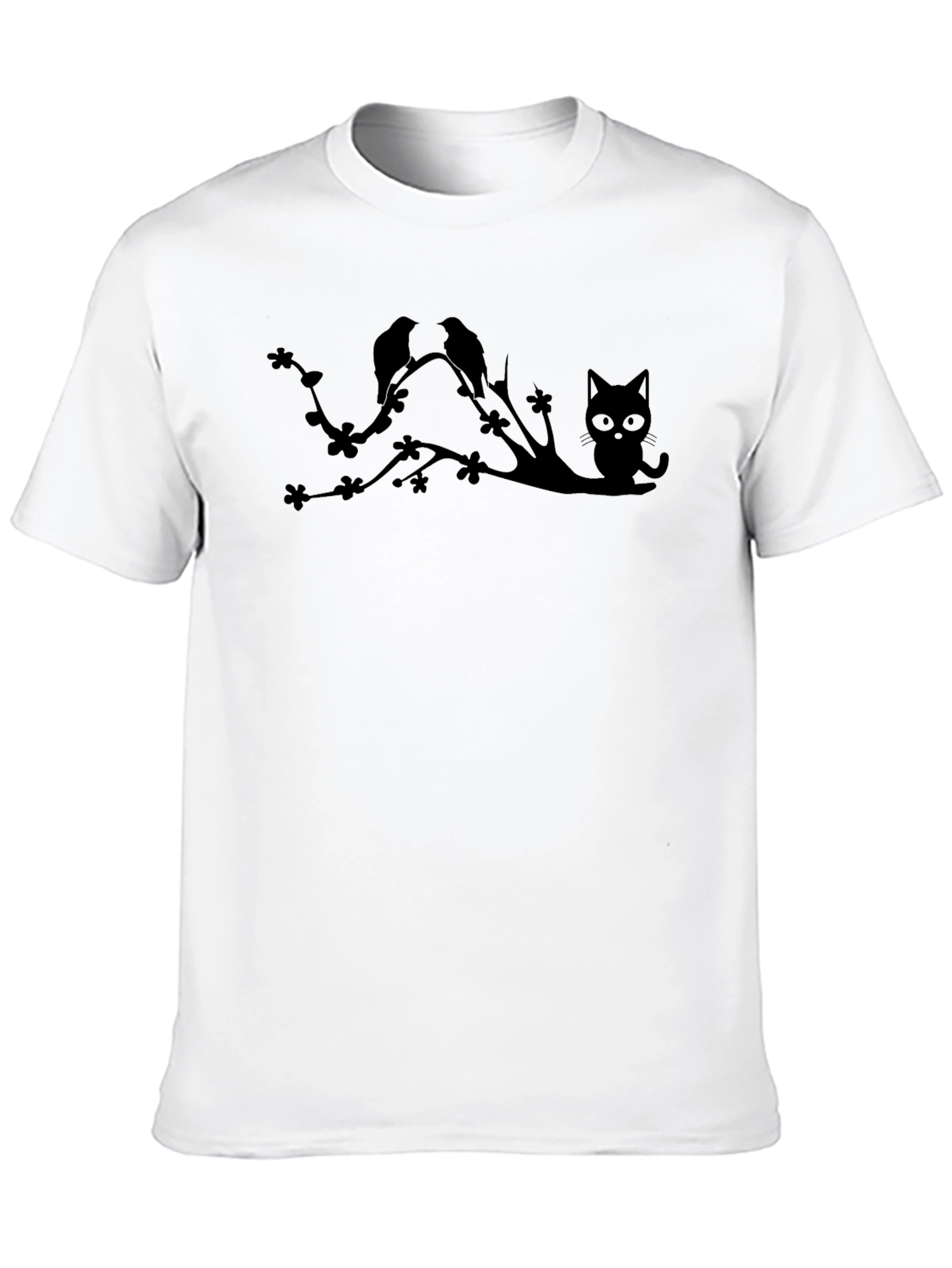 Black Cat & Birds Tree Graphic Tee