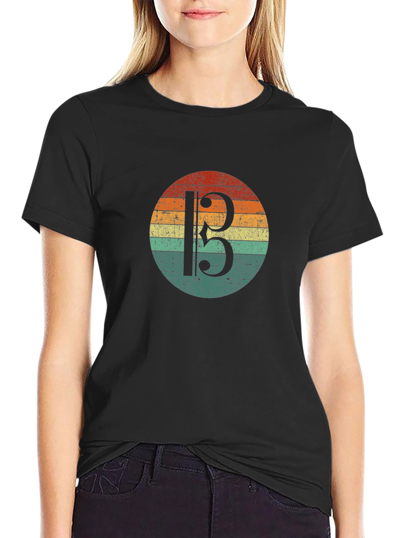 Bass Clef Retro Sunset Graphic T-Shirt