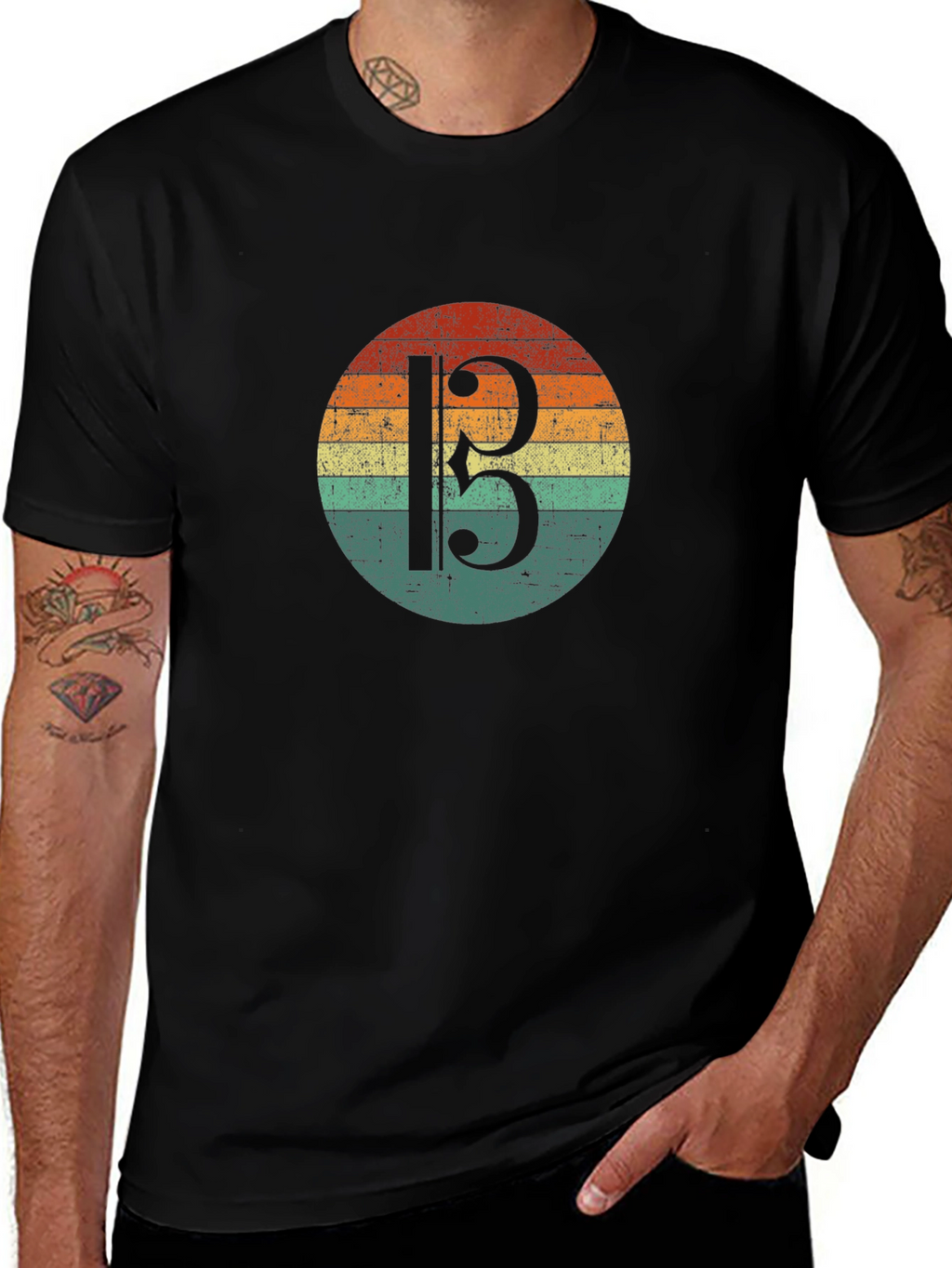 Bass Clef Retro Sunset Graphic T-Shirt