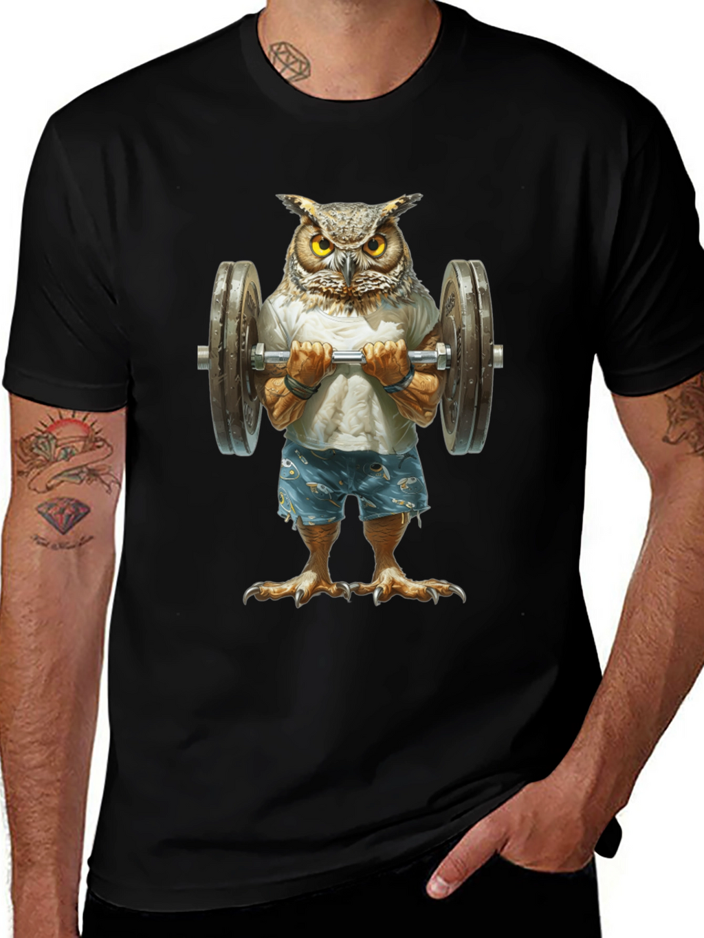 Owl Lifting Weights Graphic T-Shirt