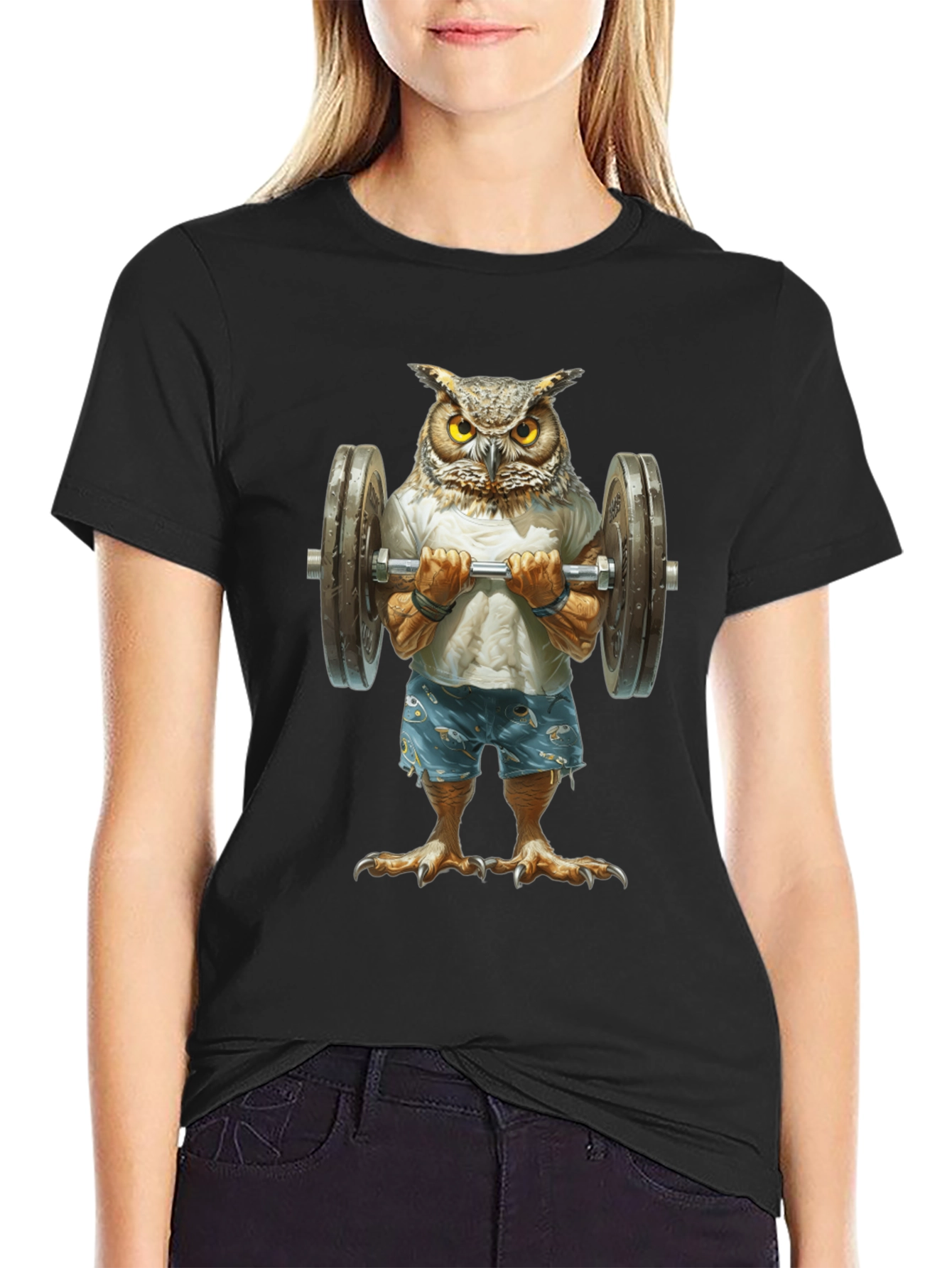 Owl Lifting Weights Graphic T-Shirt