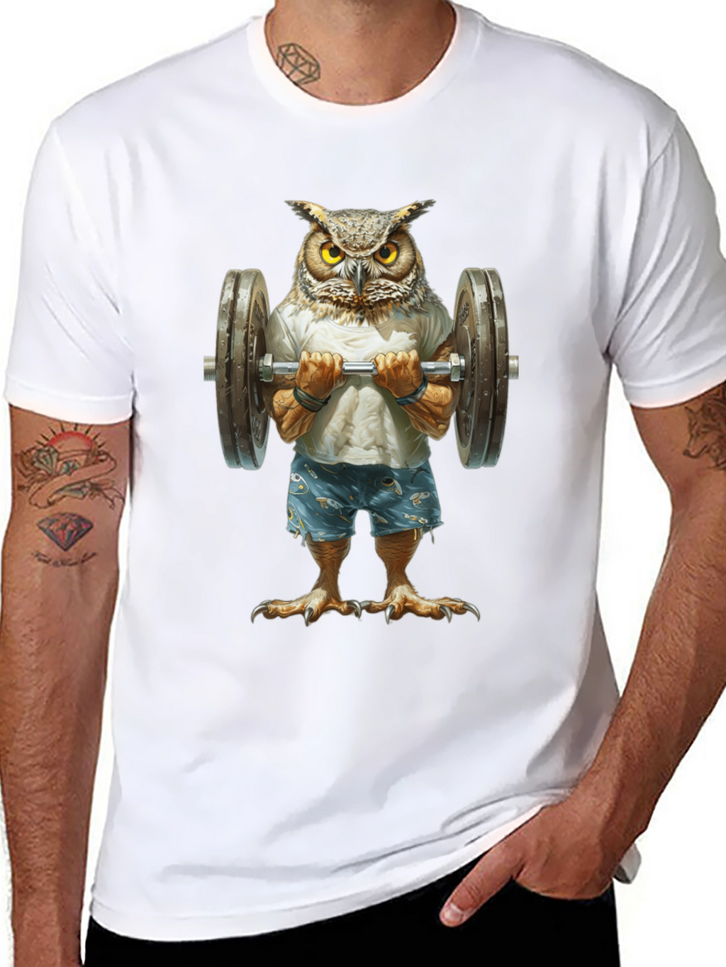Owl Lifting Weights Graphic T-Shirt