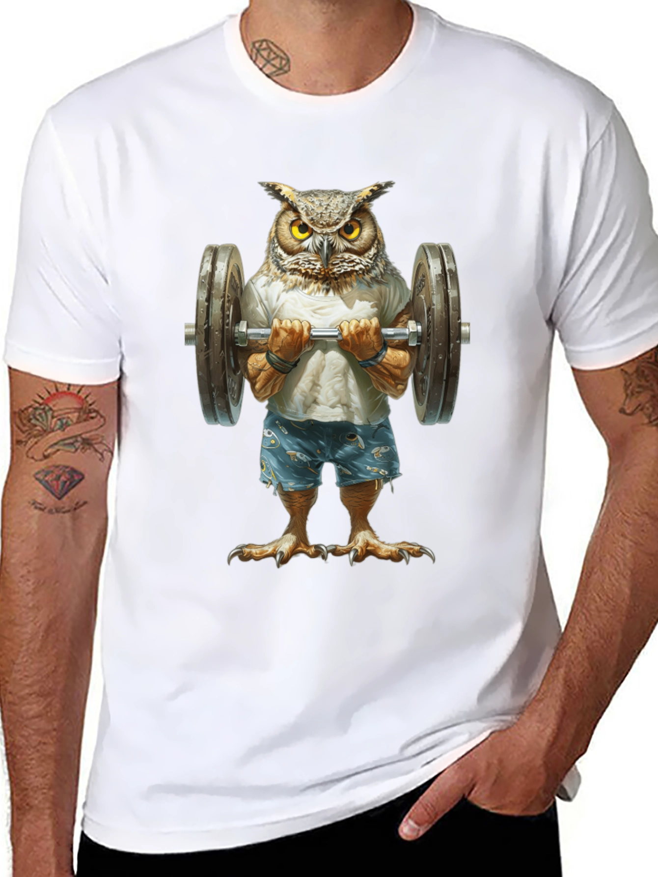 Owl Lifting Weights Graphic T-Shirt