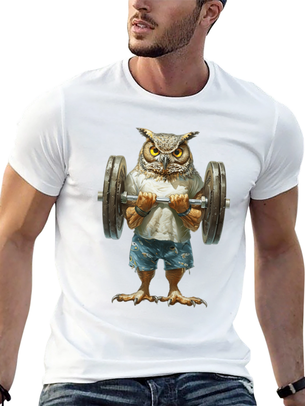Owl Lifting Weights Graphic T-Shirt