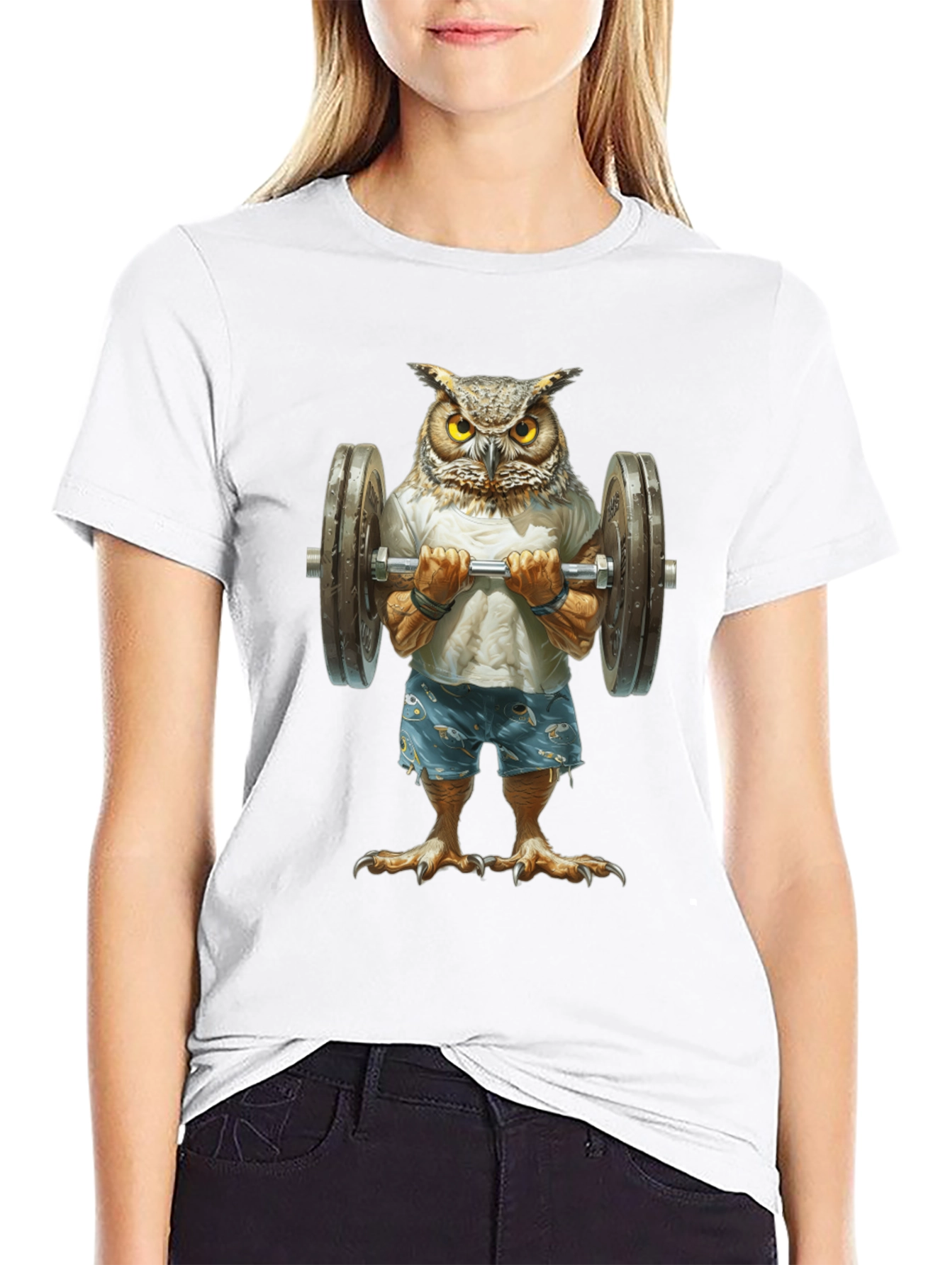 Owl Lifting Weights Graphic T-Shirt