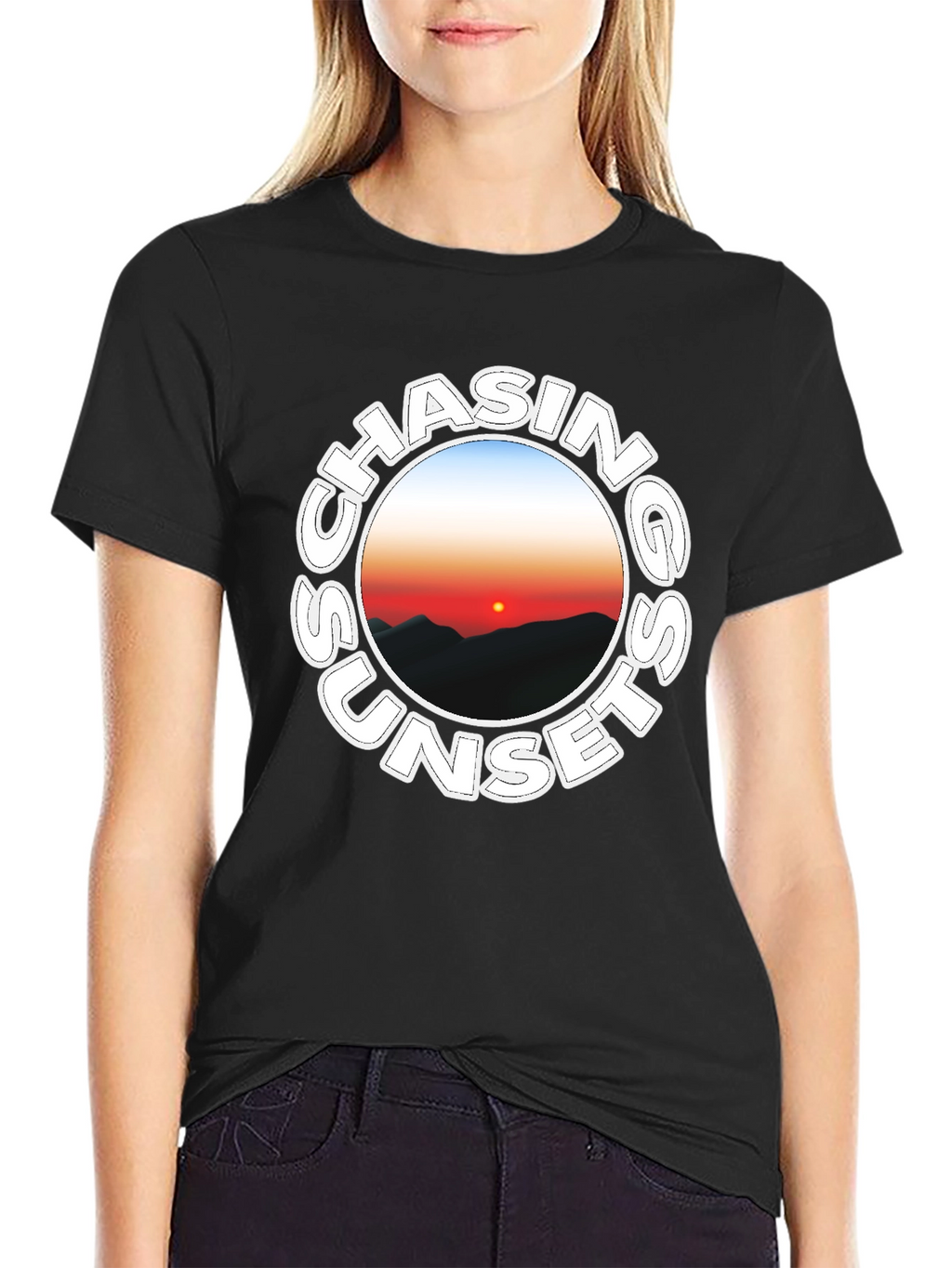 Chasing Sunsets Black Graphic Tee