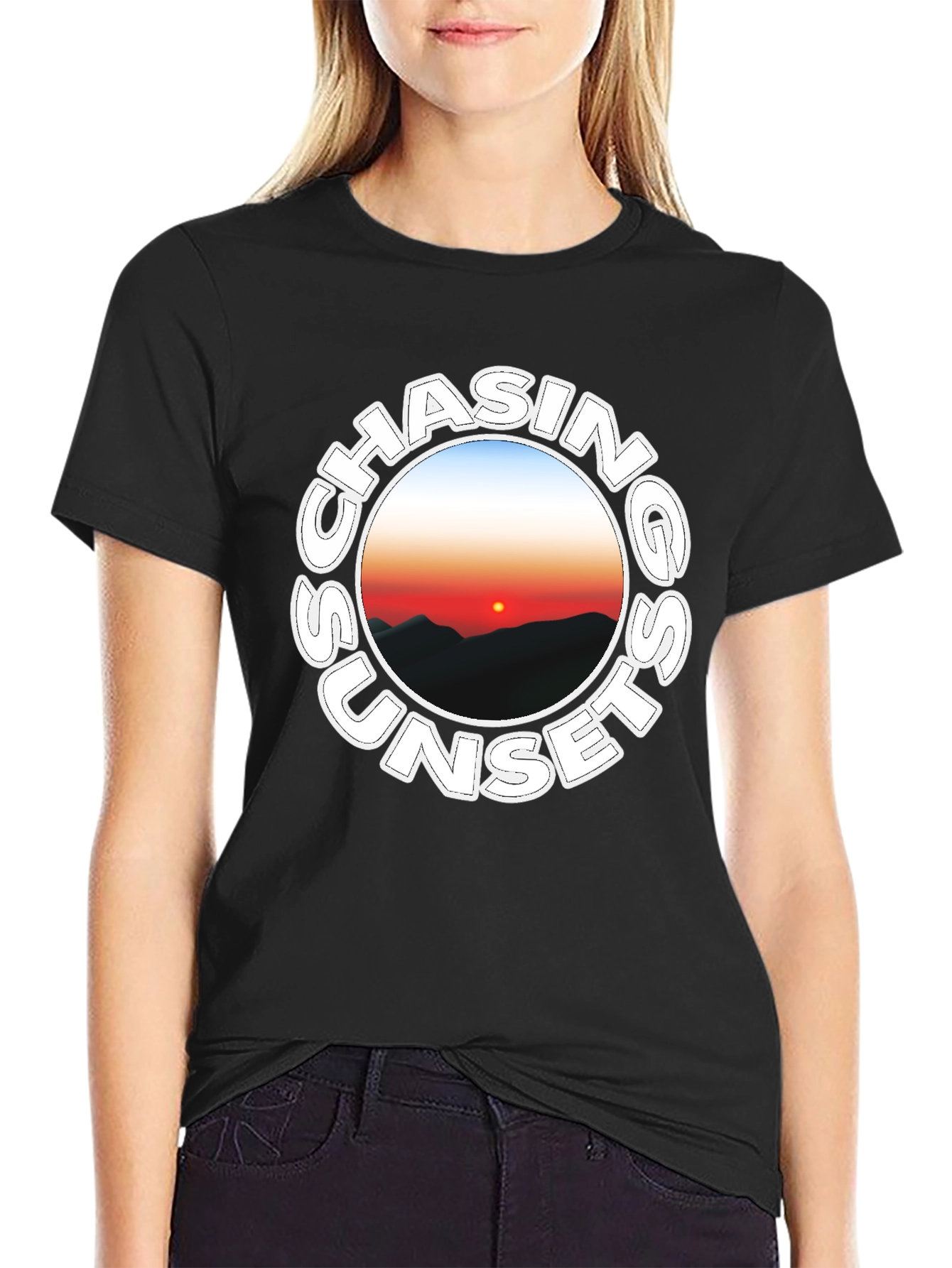 Chasing Sunsets Black Graphic Tee