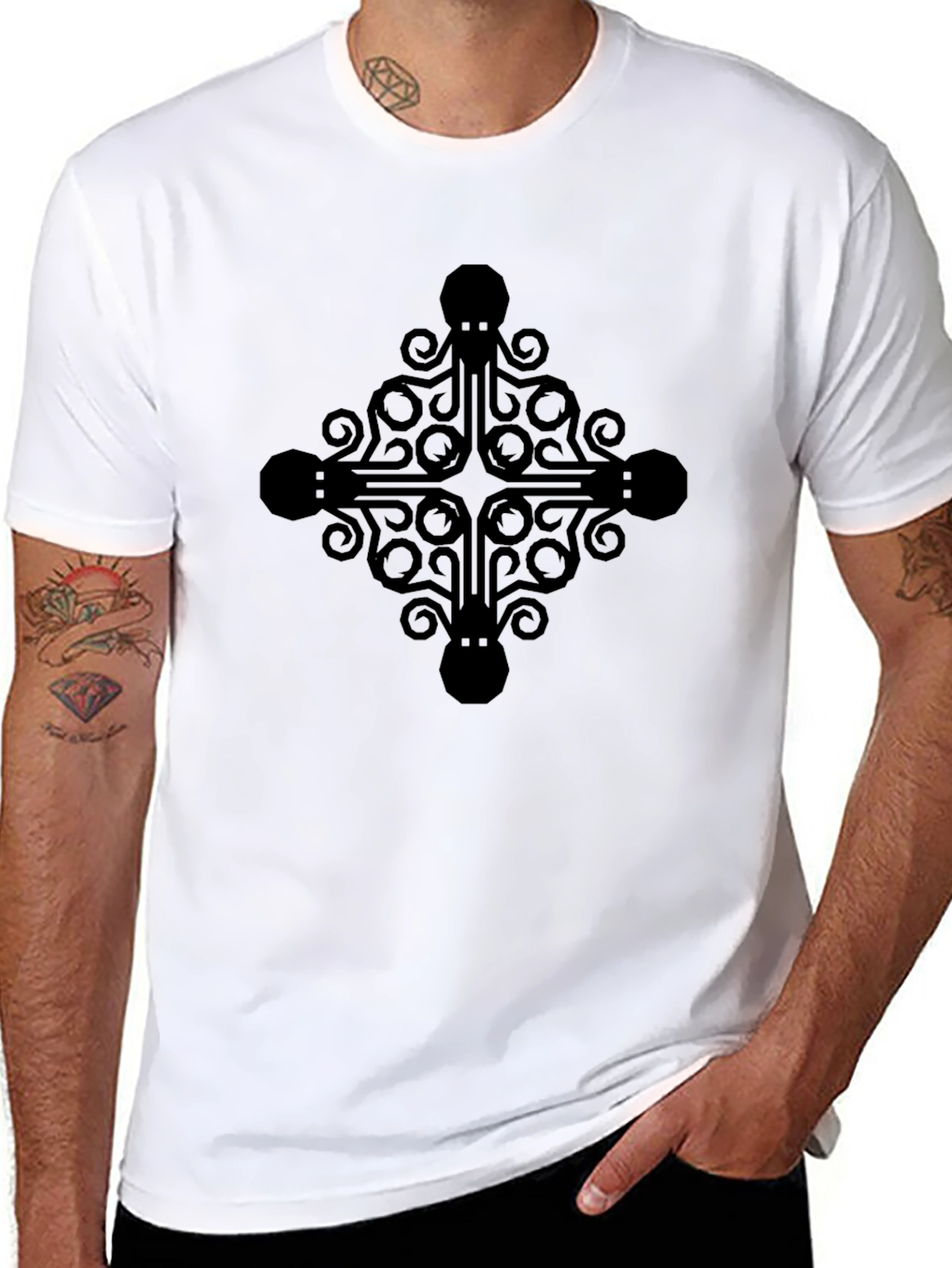 Octopus Cross Graphic Tee - Black
