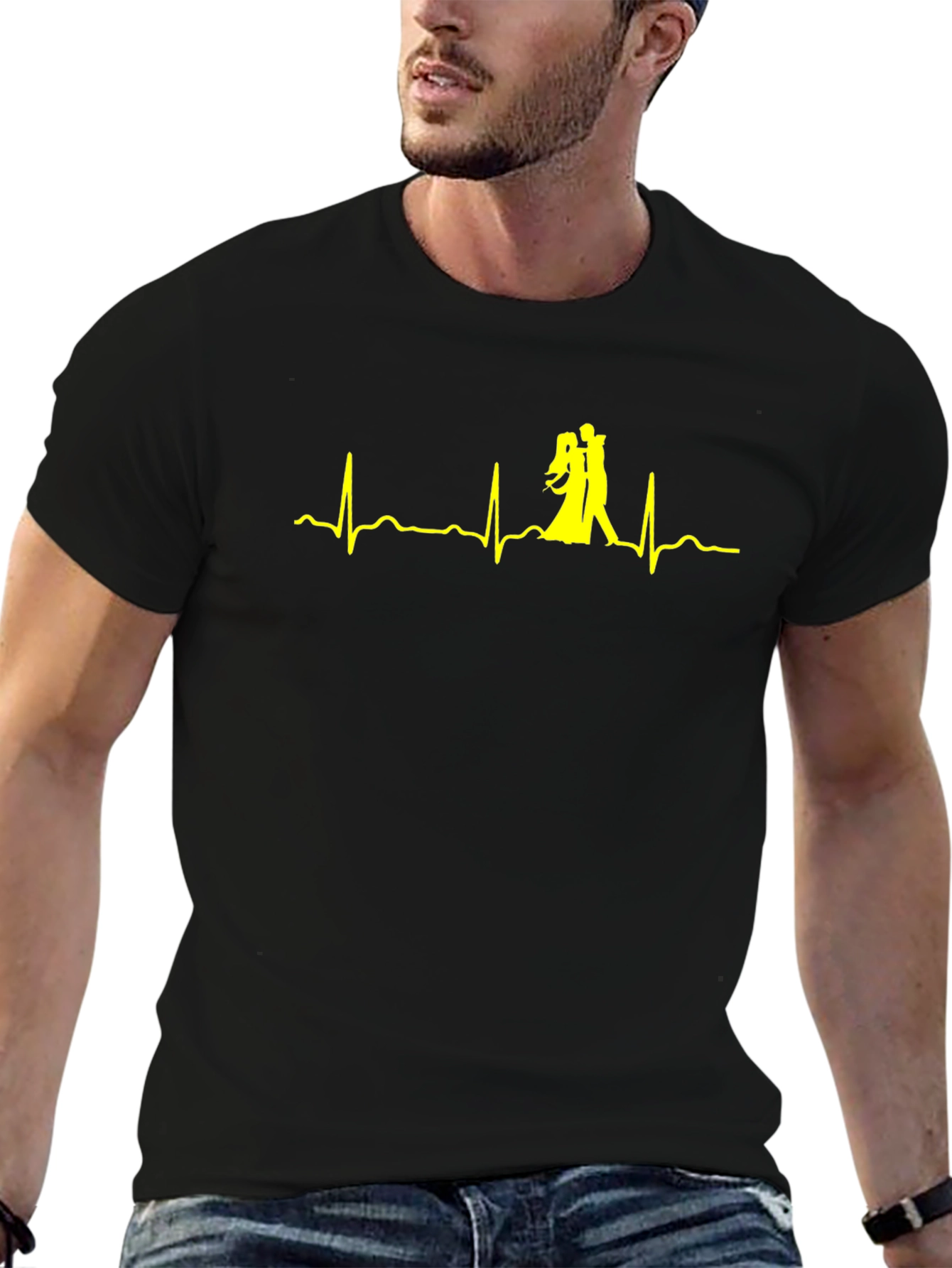 Dancing Heartbeat Graphic Tee - Black Cotton