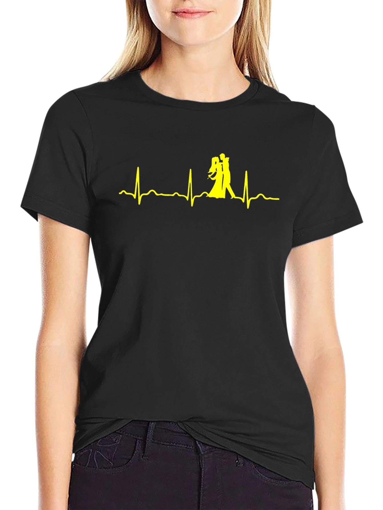 Dancing Heartbeat Graphic Tee - Black Cotton