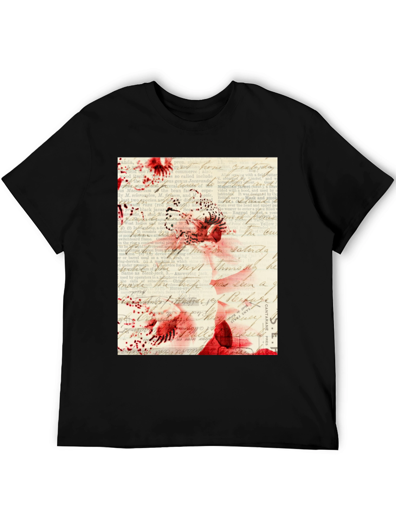 Abstract Floral & Text Graphic Print Black T-Shirt