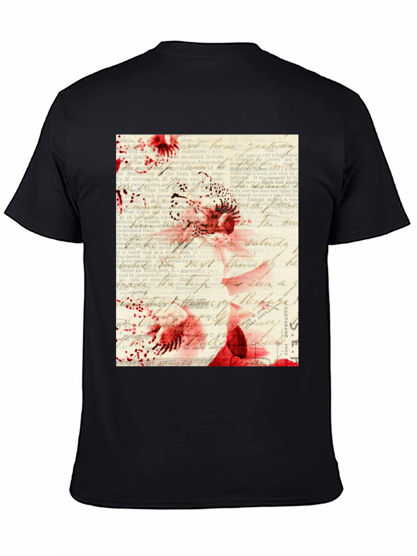 Abstract Floral & Text Graphic Print Black T-Shirt