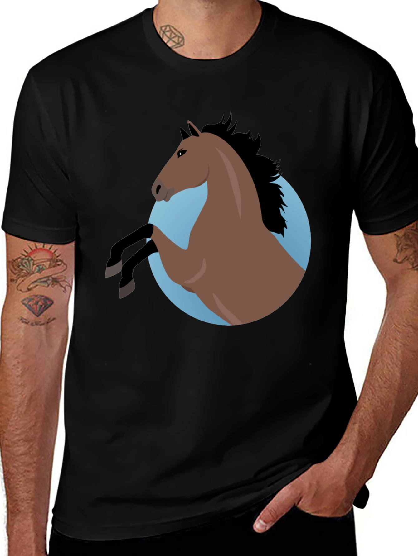 Horse Graphic Tee - Stylish Mens Black T-Shirt