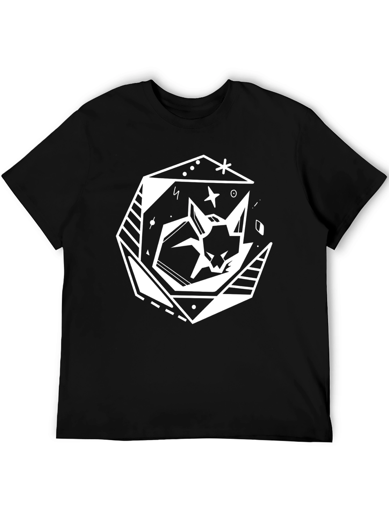 Geometric Cat Graphic Tee - Modern Black T-Shirt