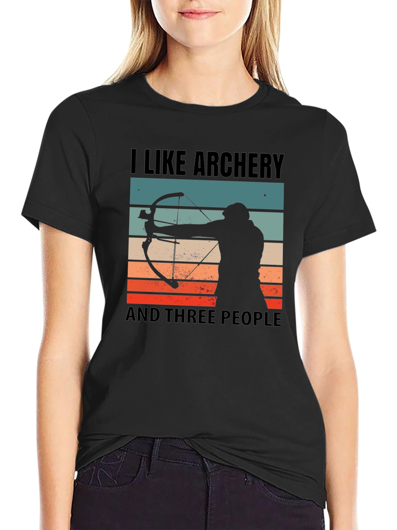 I Like Archery and Three People Black T-Shirt