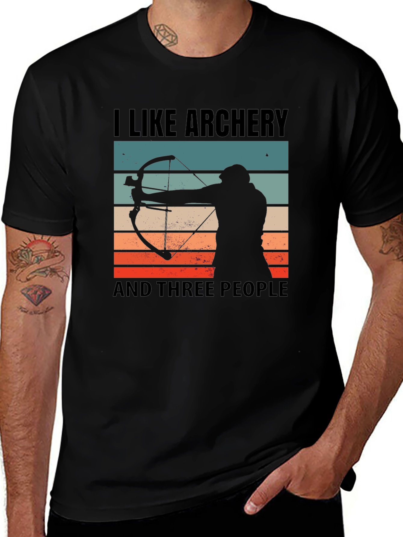 I Like Archery and Three People Black T-Shirt