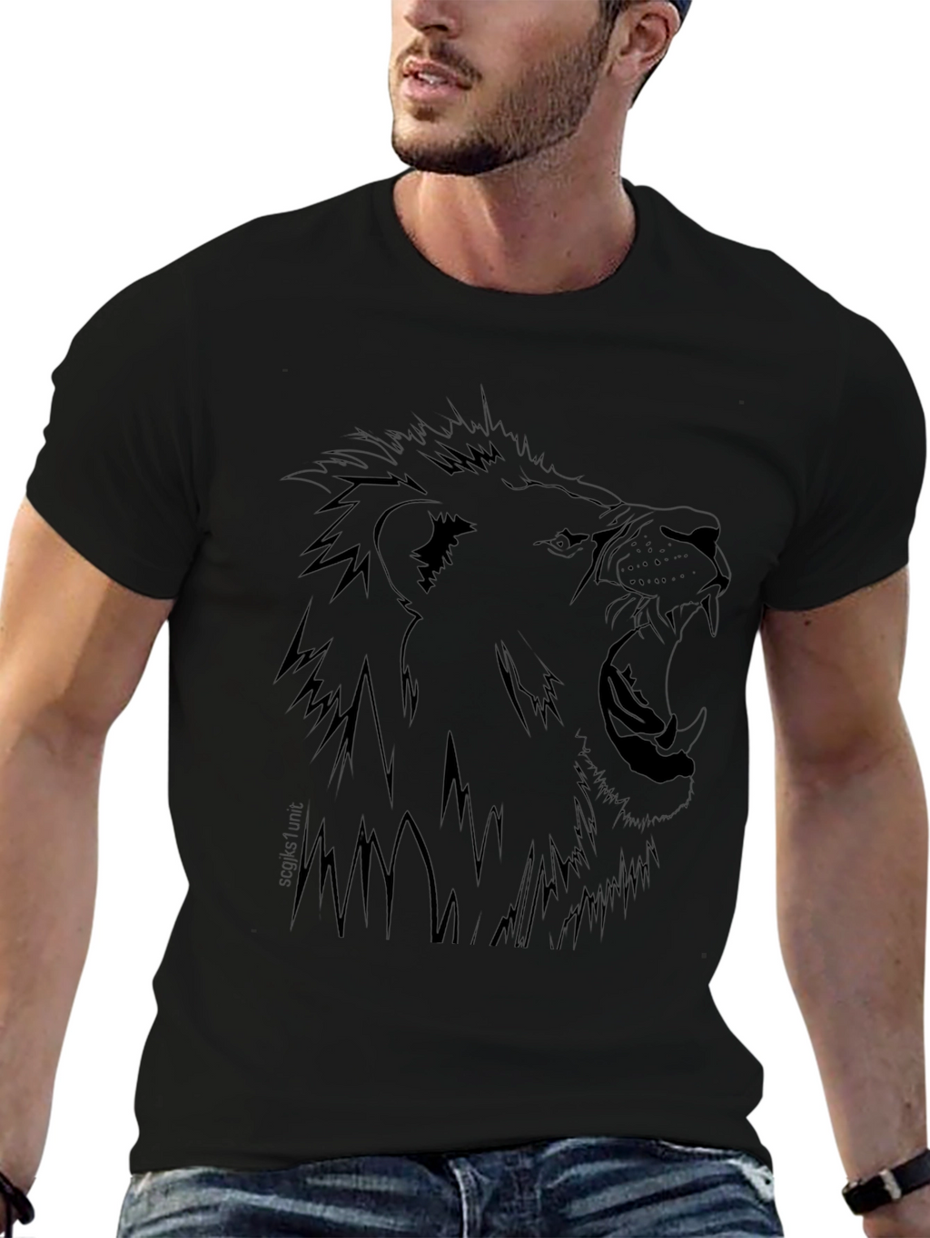 Lion Graphic Print Black T-Shirt
