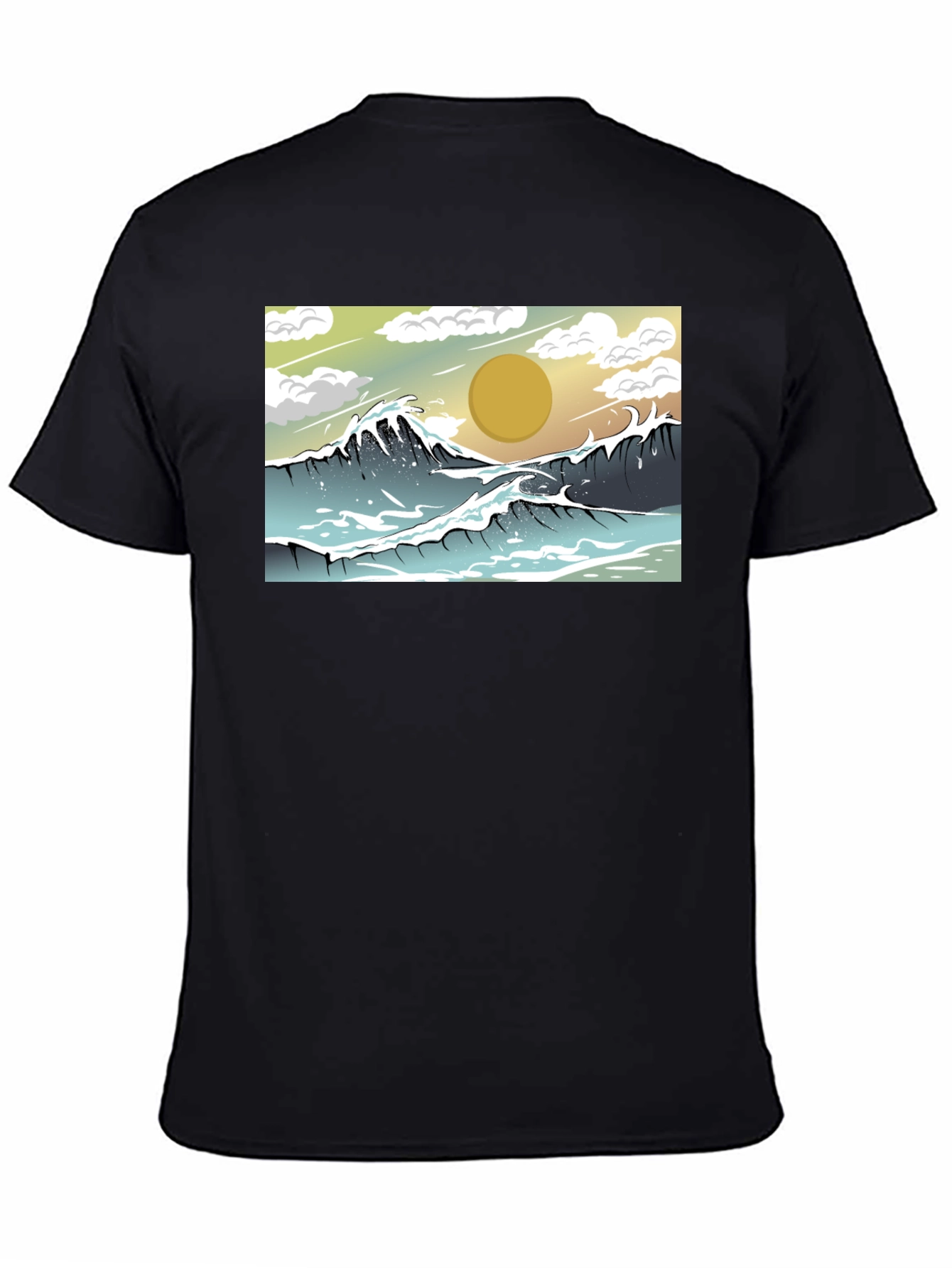 Ocean Wave Graphic Tee - Black Cotton Comfort