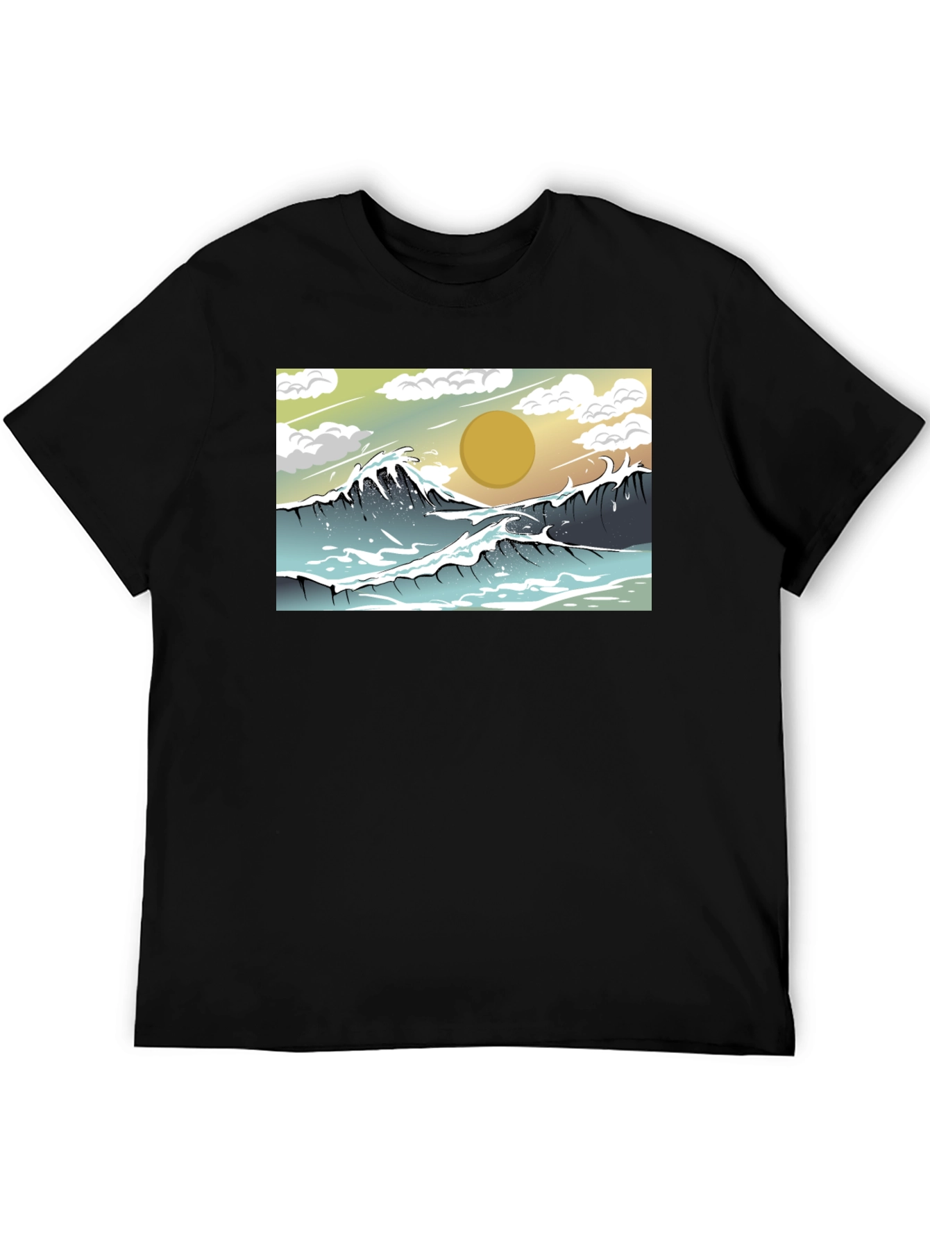 Ocean Wave Graphic Tee - Black Cotton Comfort