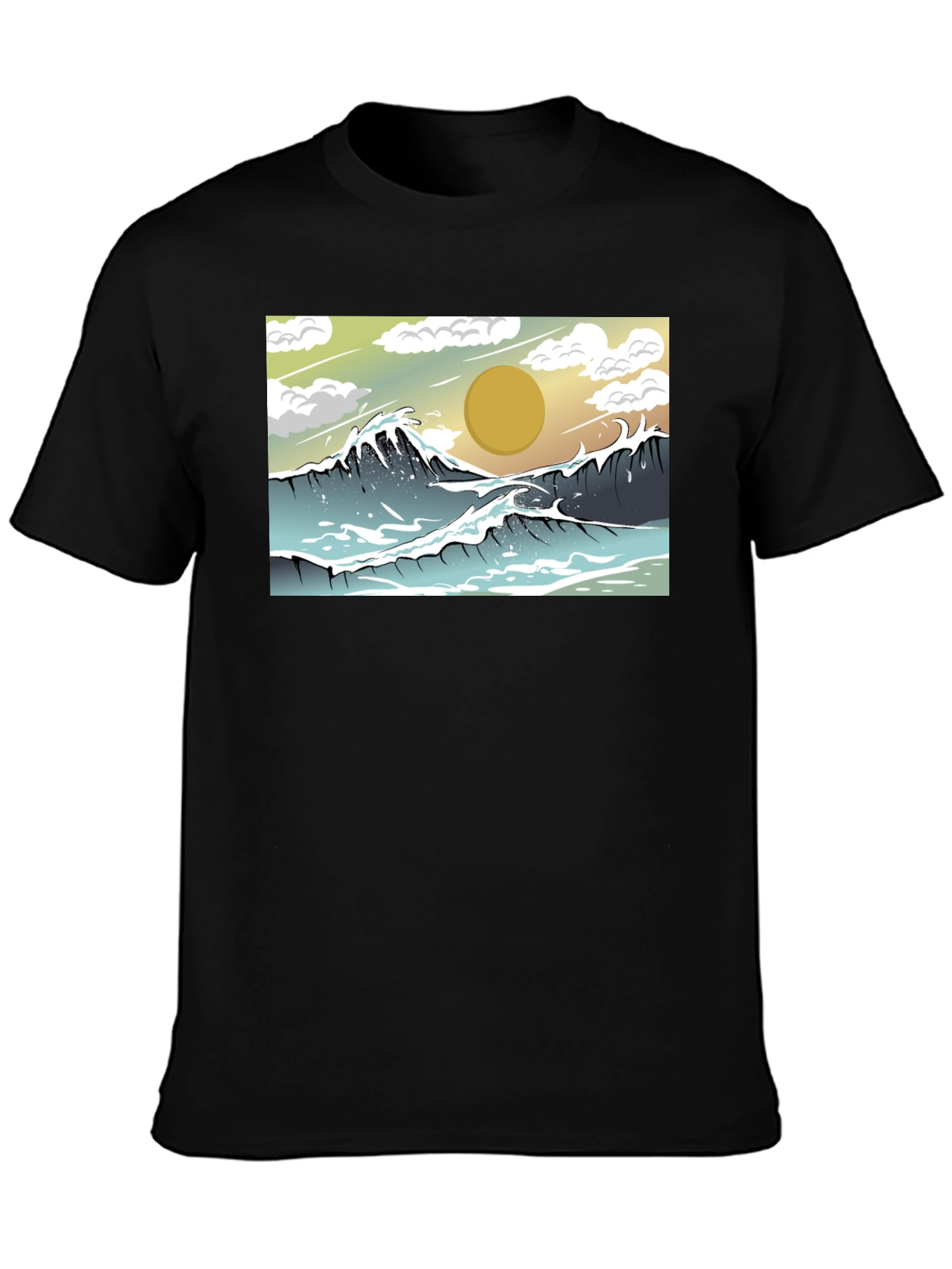 Ocean Wave Graphic Tee - Black Cotton Comfort