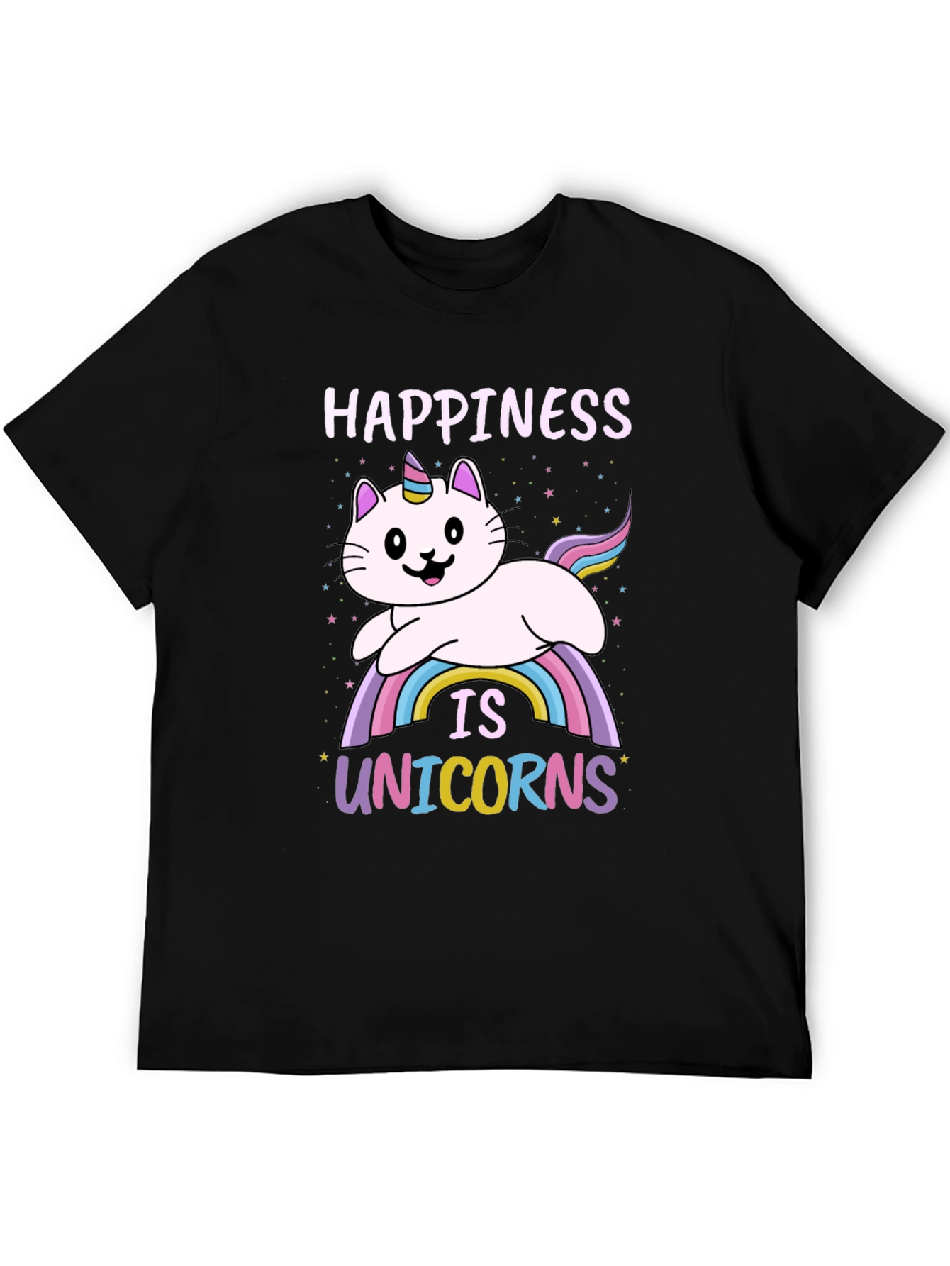 Happiness is Unicorns T-Shirt: Cat Unicorn Rainbow Tee