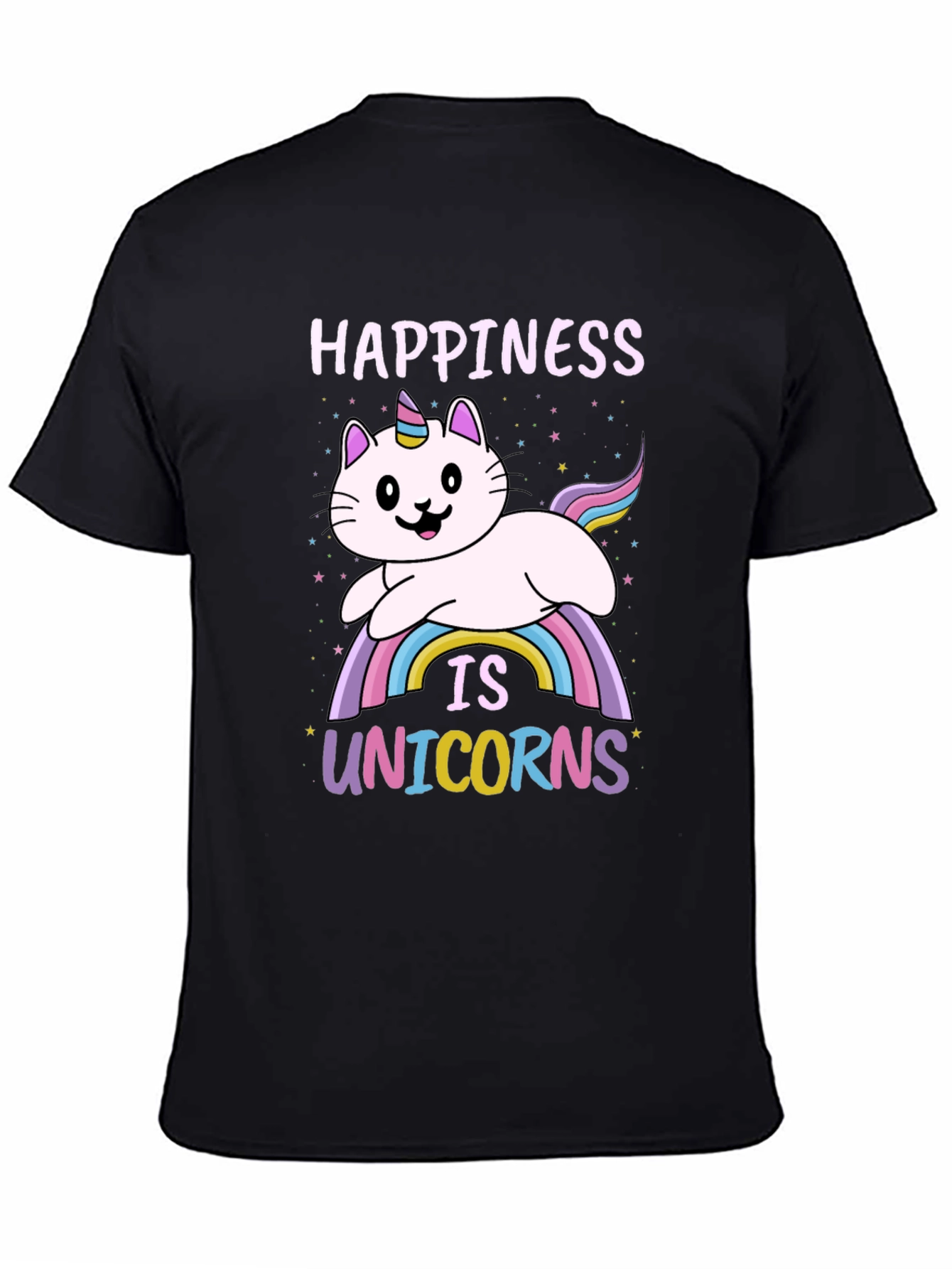 Happiness is Unicorns T-Shirt: Cat Unicorn Rainbow Tee