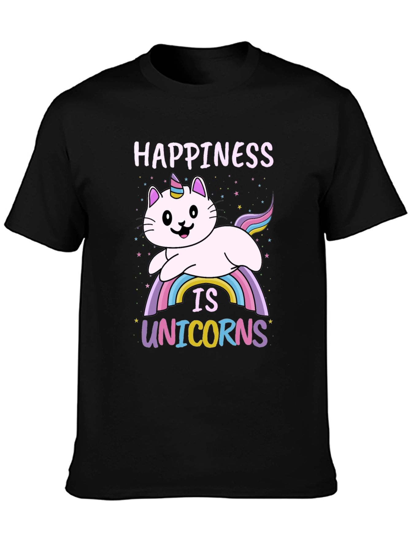 Happiness is Unicorns T-Shirt: Cat Unicorn Rainbow Tee
