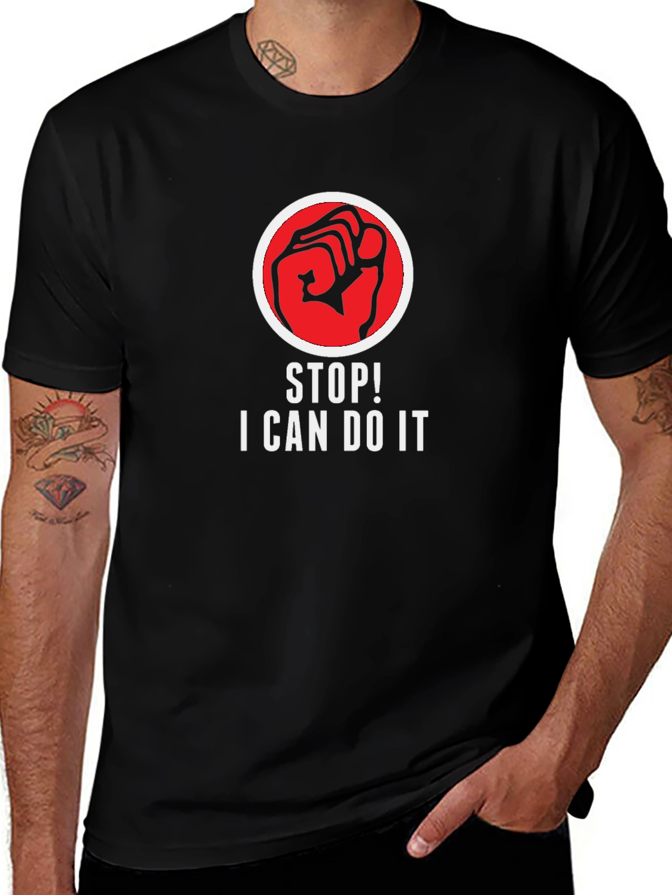 Motivational Stop! I Can Do It Black T-Shirt