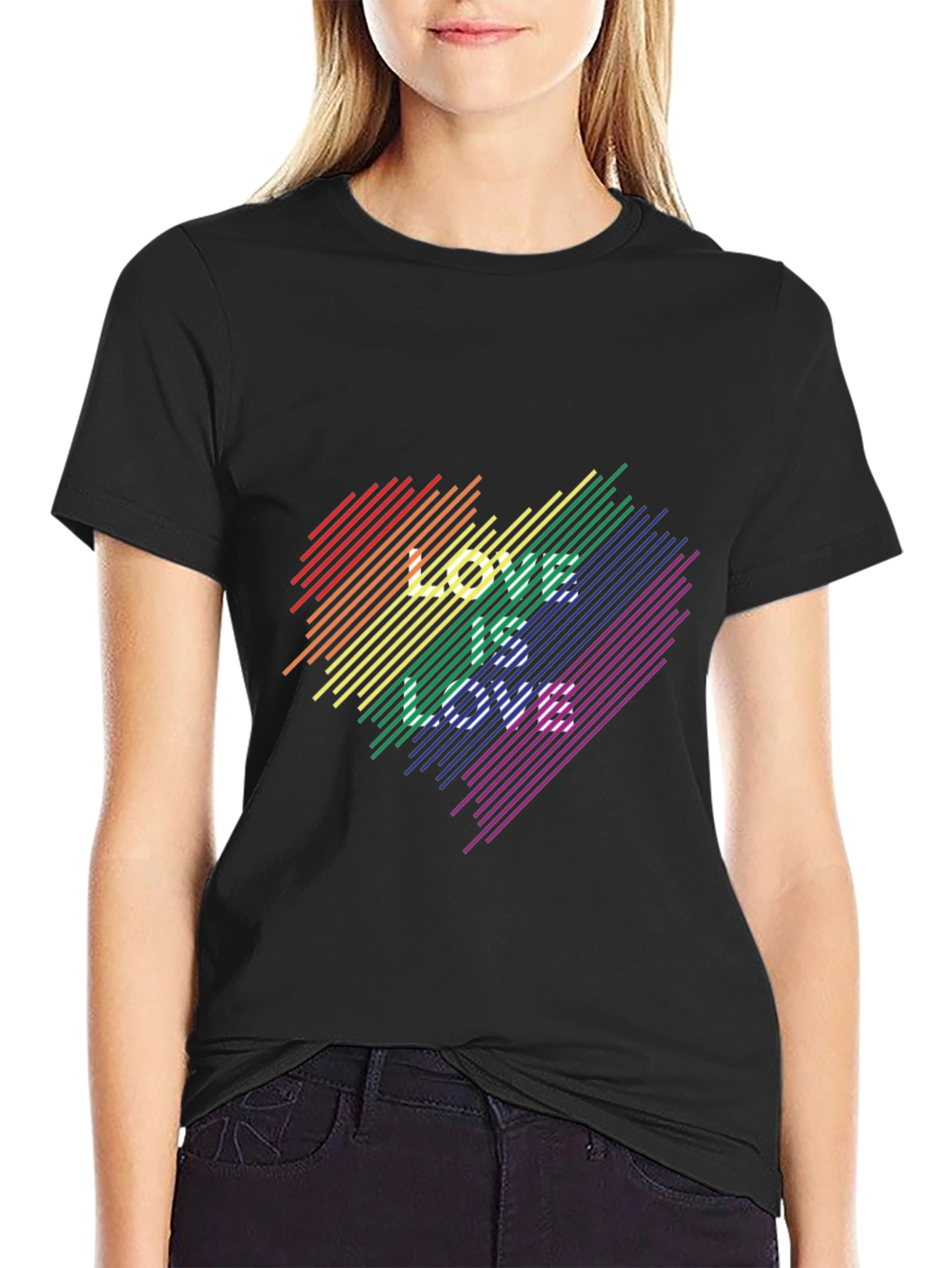 Love Is Love Rainbow Heart Graphic Tee - Black
