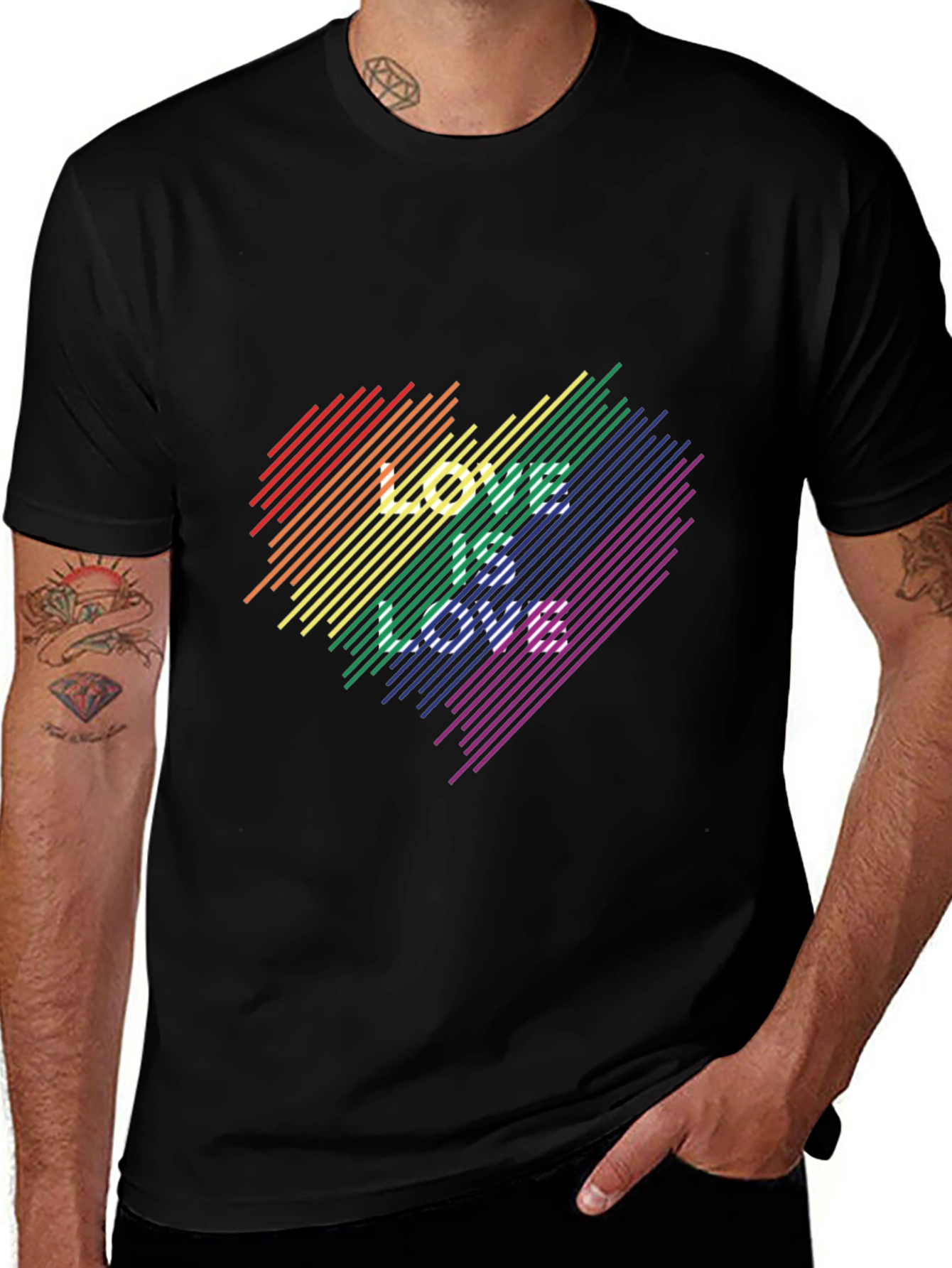 Love Is Love Rainbow Heart Graphic Tee - Black