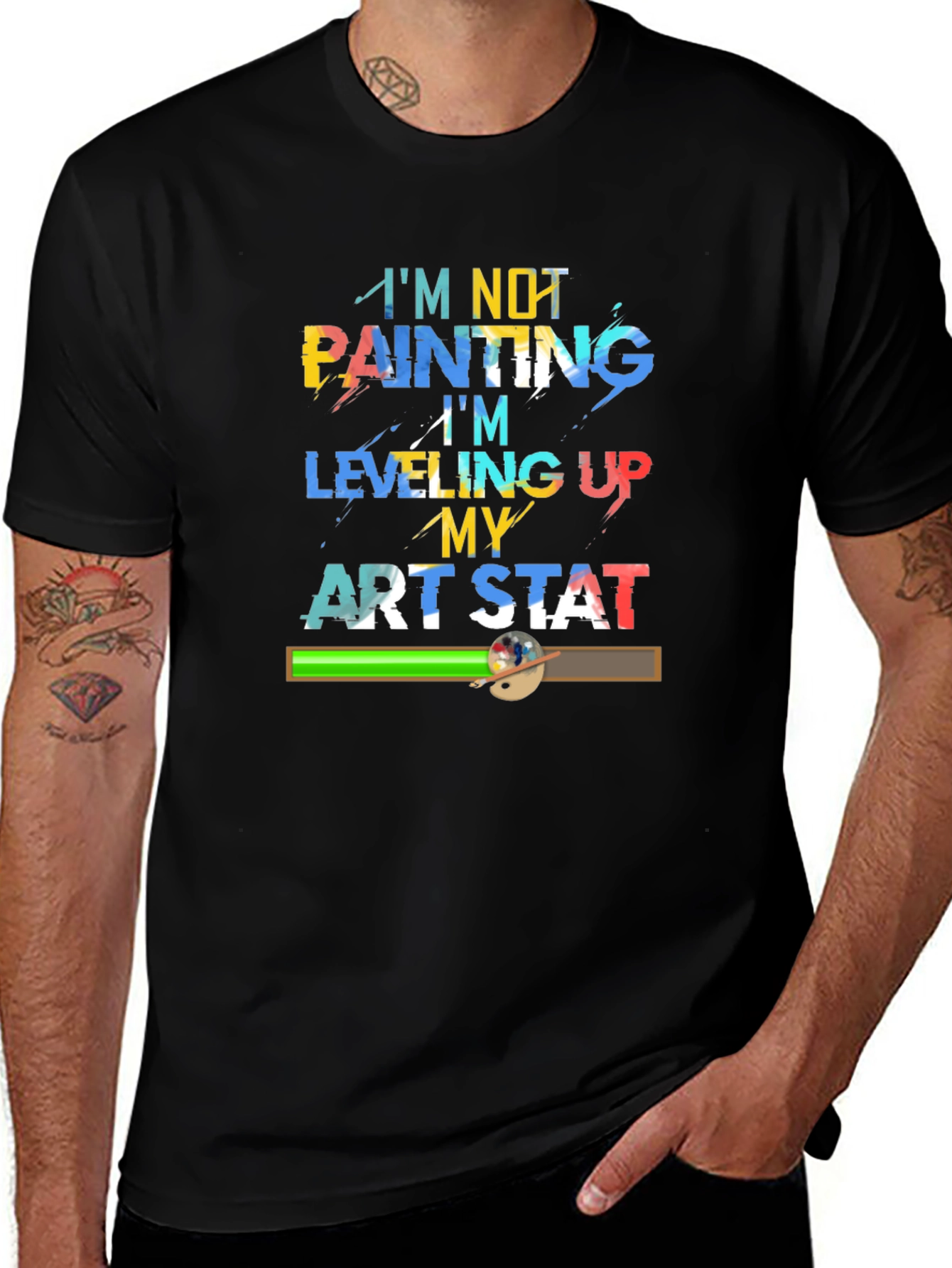 Leveling Up Art Stat Black T-Shirt