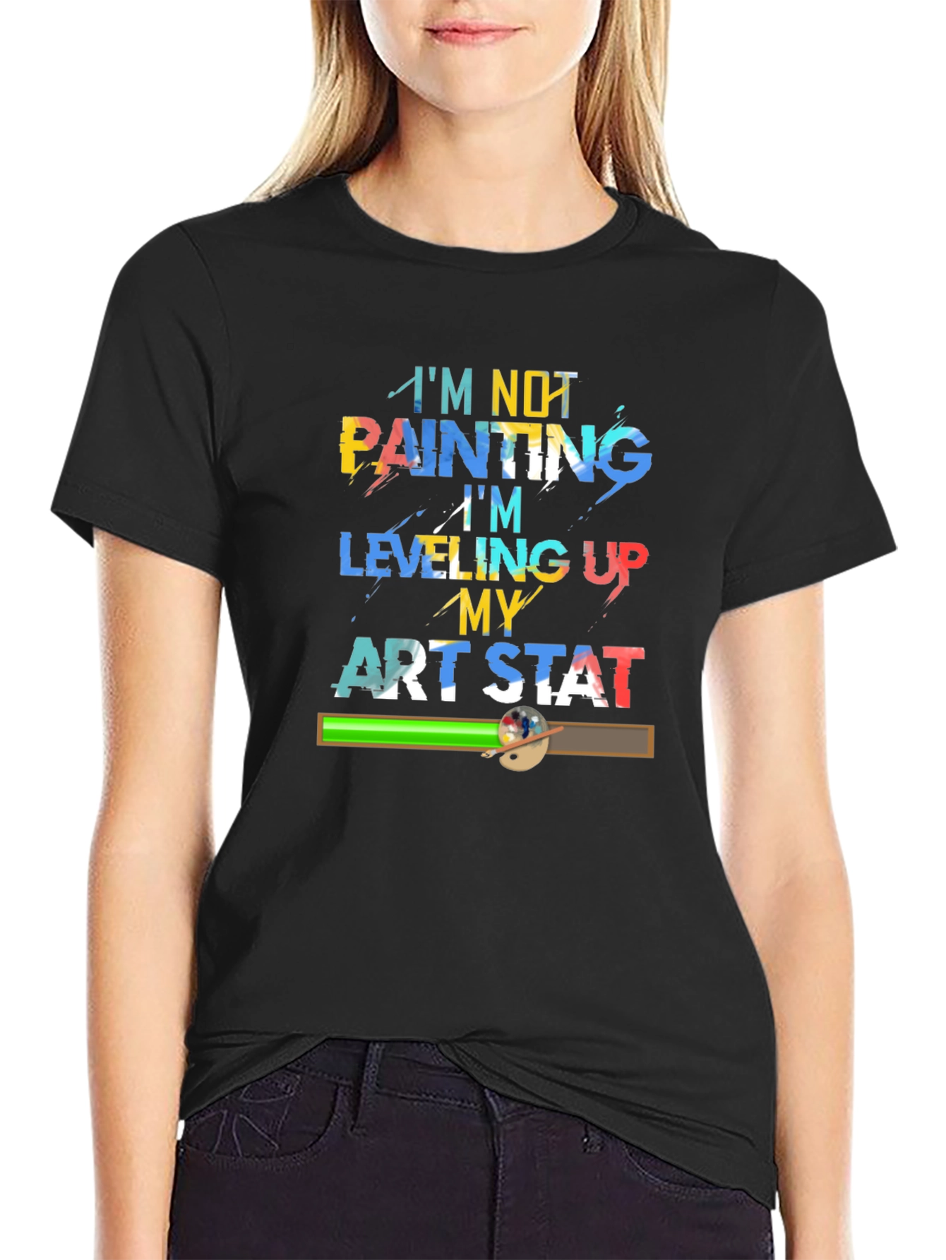Leveling Up Art Stat Black T-Shirt