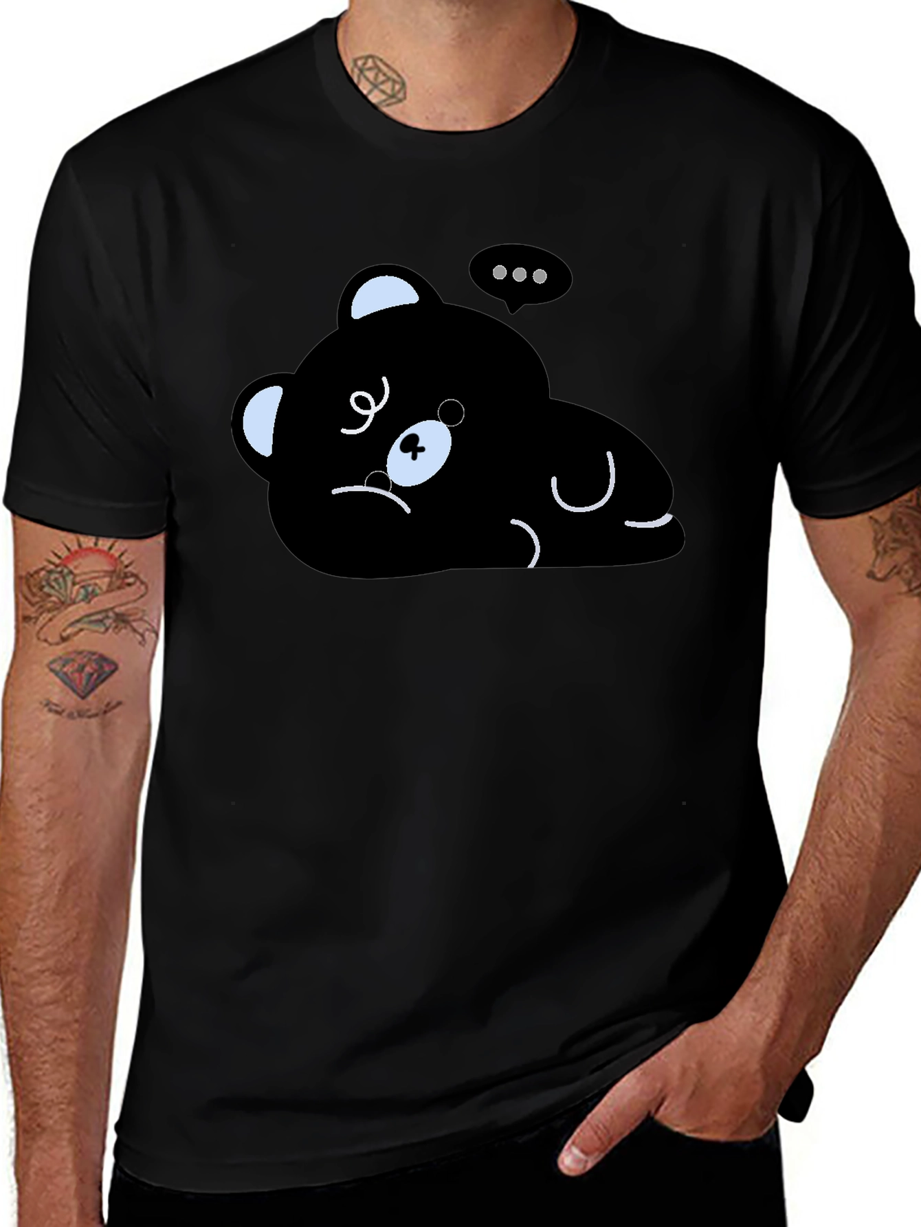 Lazy Bear Graphic Tee - Black Cotton T-Shirt