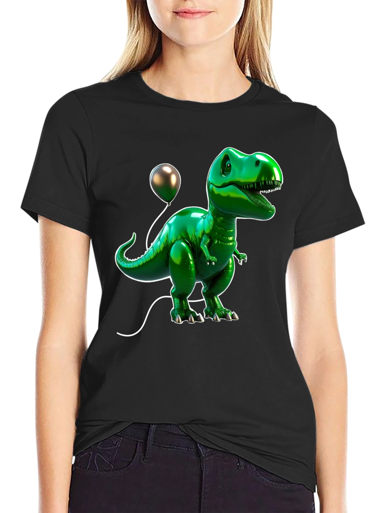 Dino Balloon Graphic Tee - Cool Cartoon Dinosaur T-Shirt