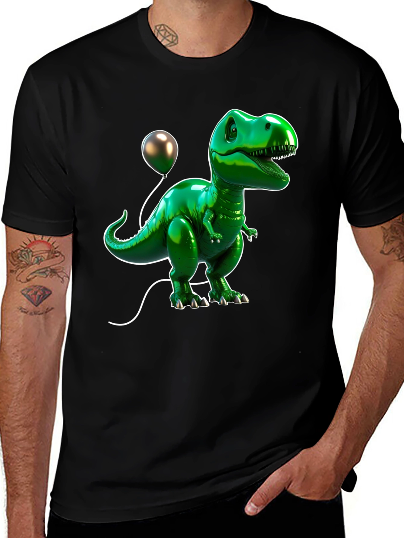 Dino Balloon Graphic Tee - Cool Cartoon Dinosaur T-Shirt