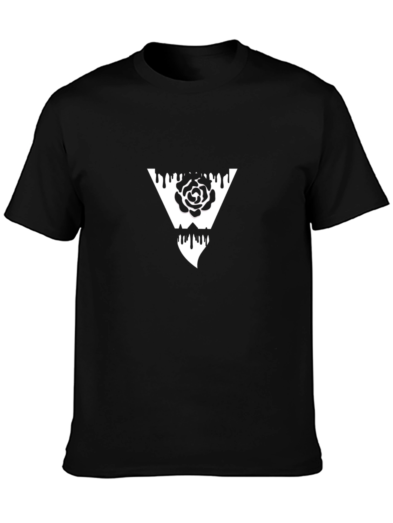 Black T-Shirt with Triangle Rose Graphic