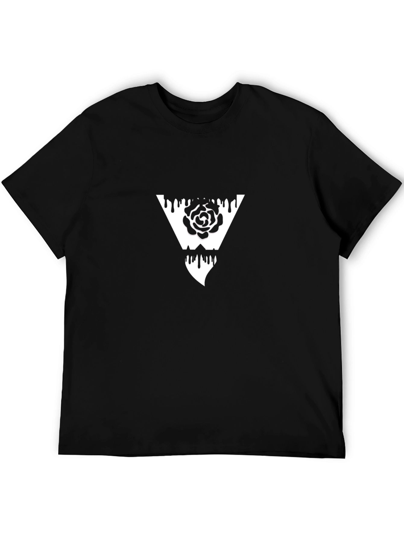 Black T-Shirt with Triangle Rose Graphic