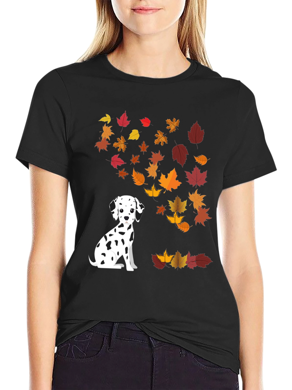 Dalmatian Dog Fall Leaves Graphic T-Shirt