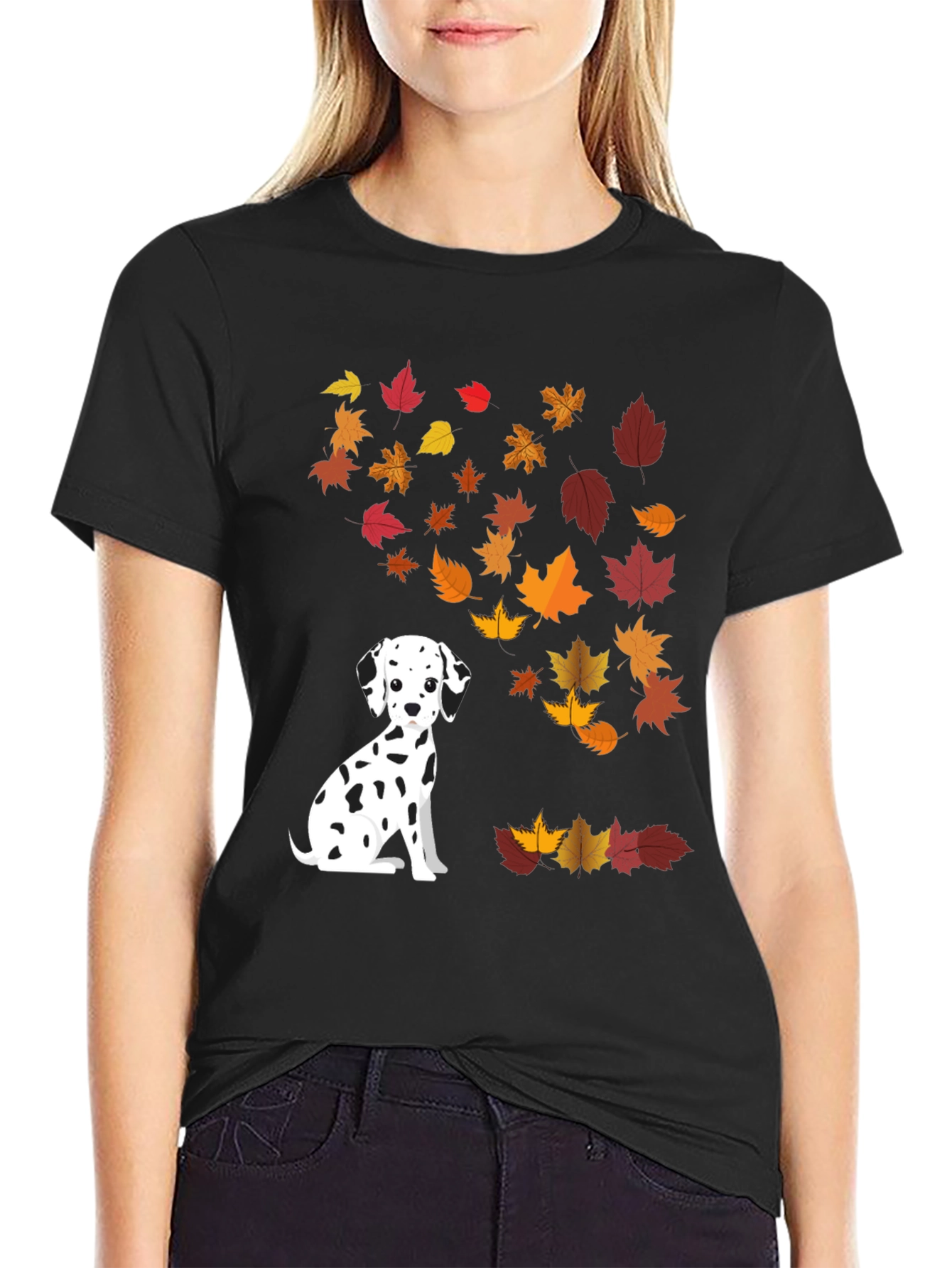 Dalmatian Dog Fall Leaves Graphic T-Shirt