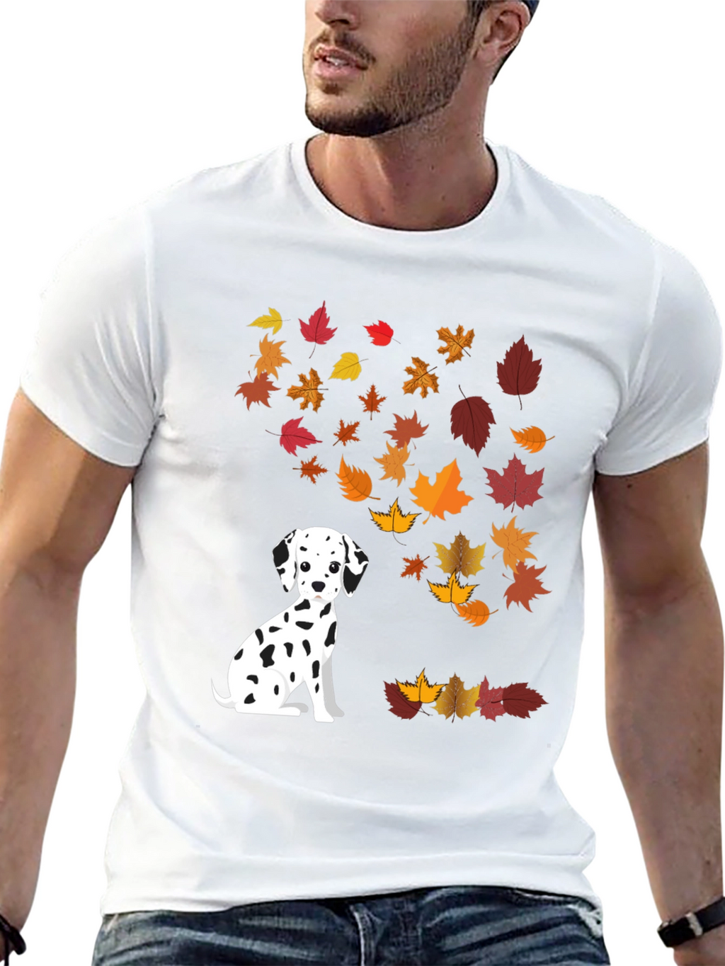 Dalmatian Dog Fall Leaves Graphic T-Shirt