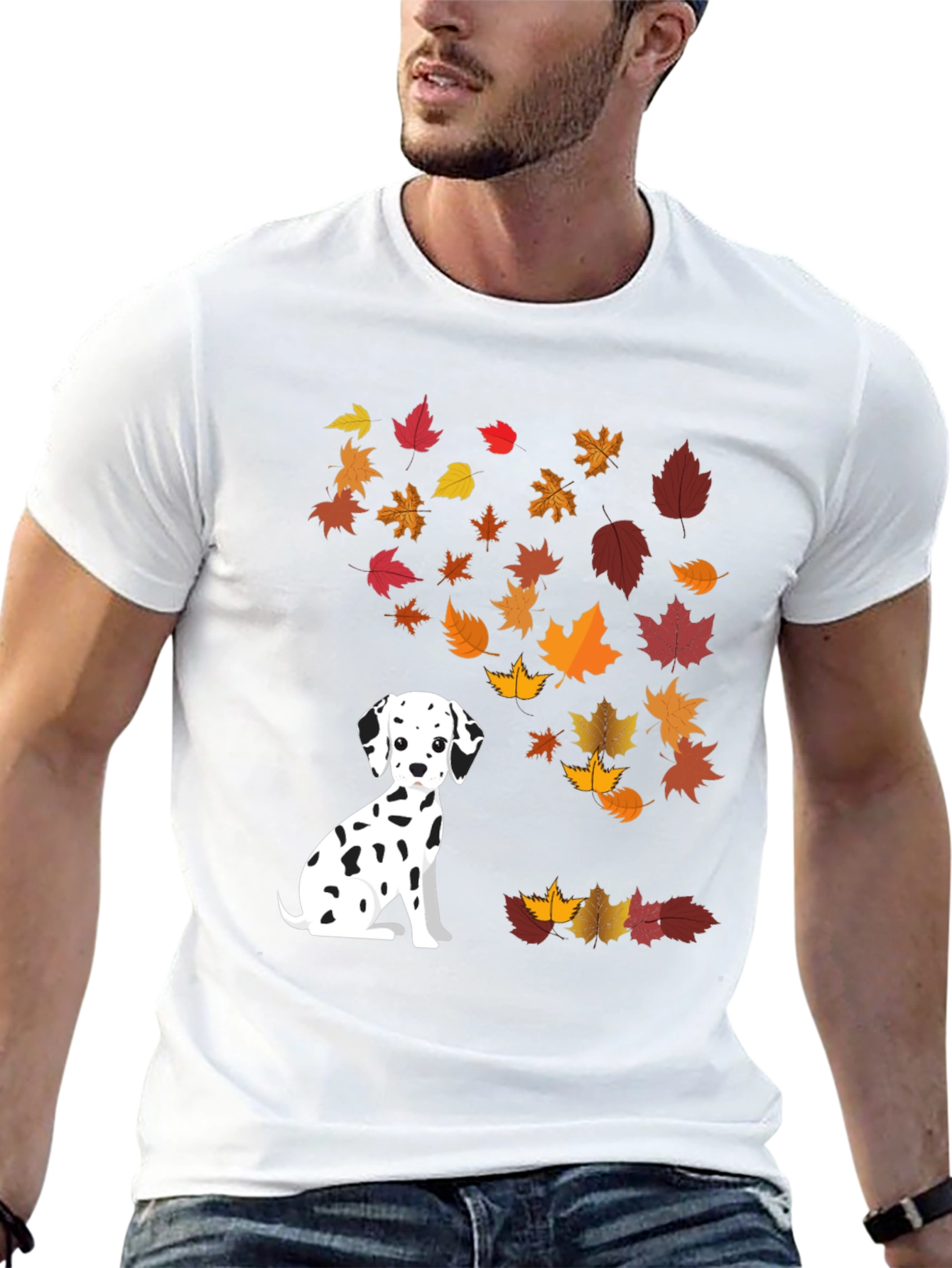 Dalmatian Dog Fall Leaves Graphic T-Shirt