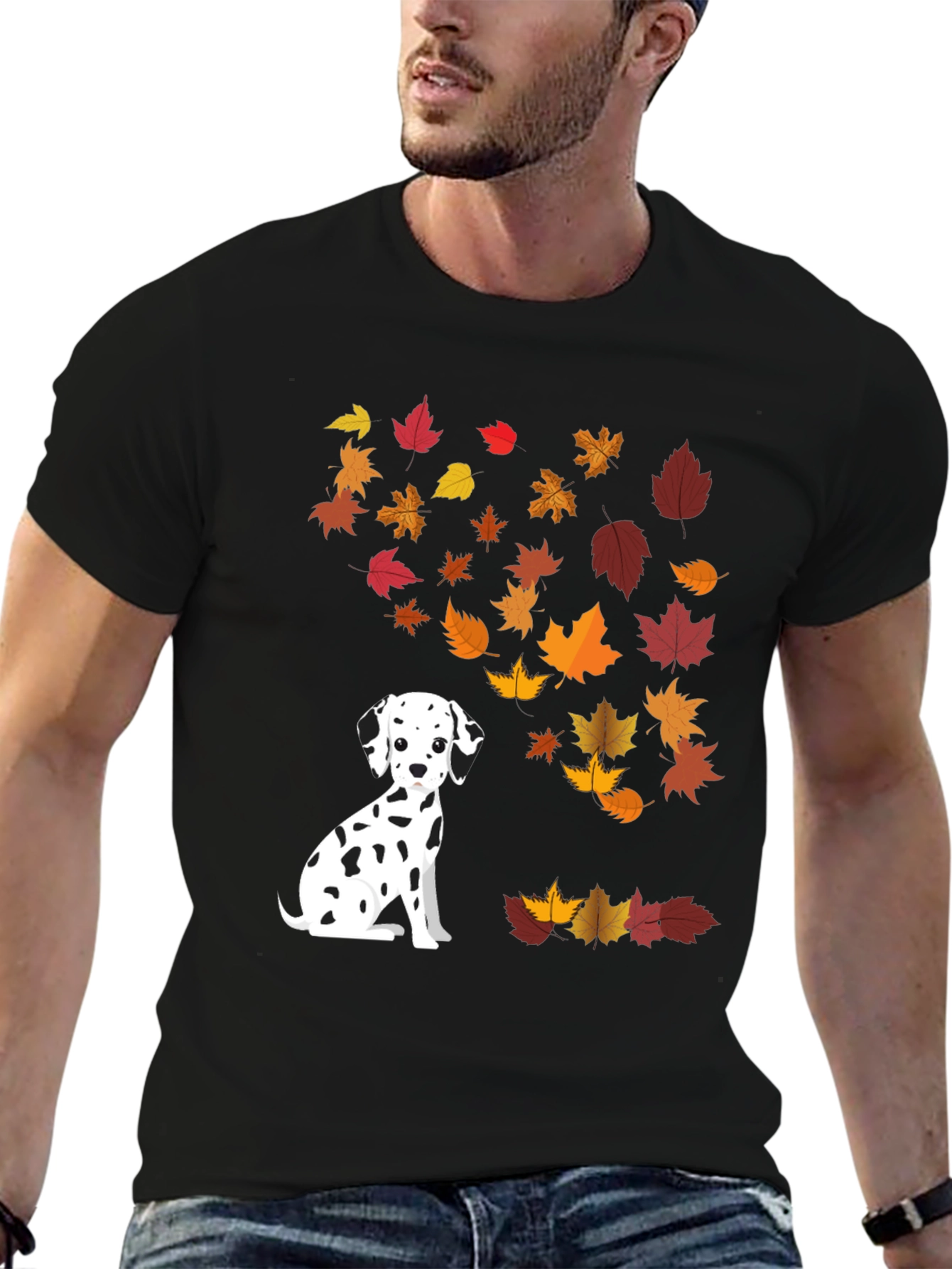 Dalmatian Dog Fall Leaves Graphic T-Shirt