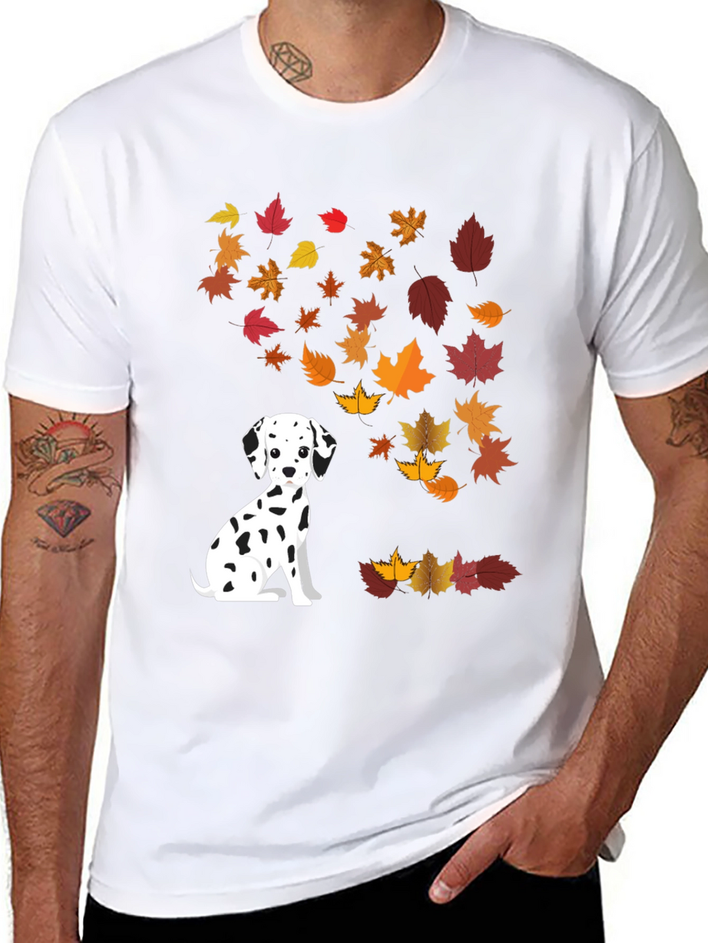 Dalmatian Dog Fall Leaves Graphic T-Shirt