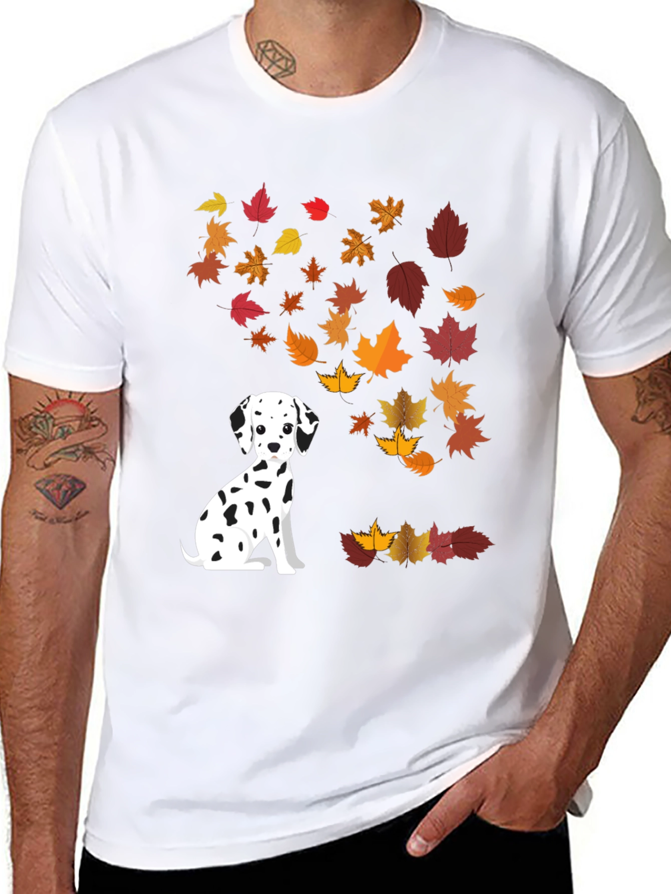 Dalmatian Dog Fall Leaves Graphic T-Shirt