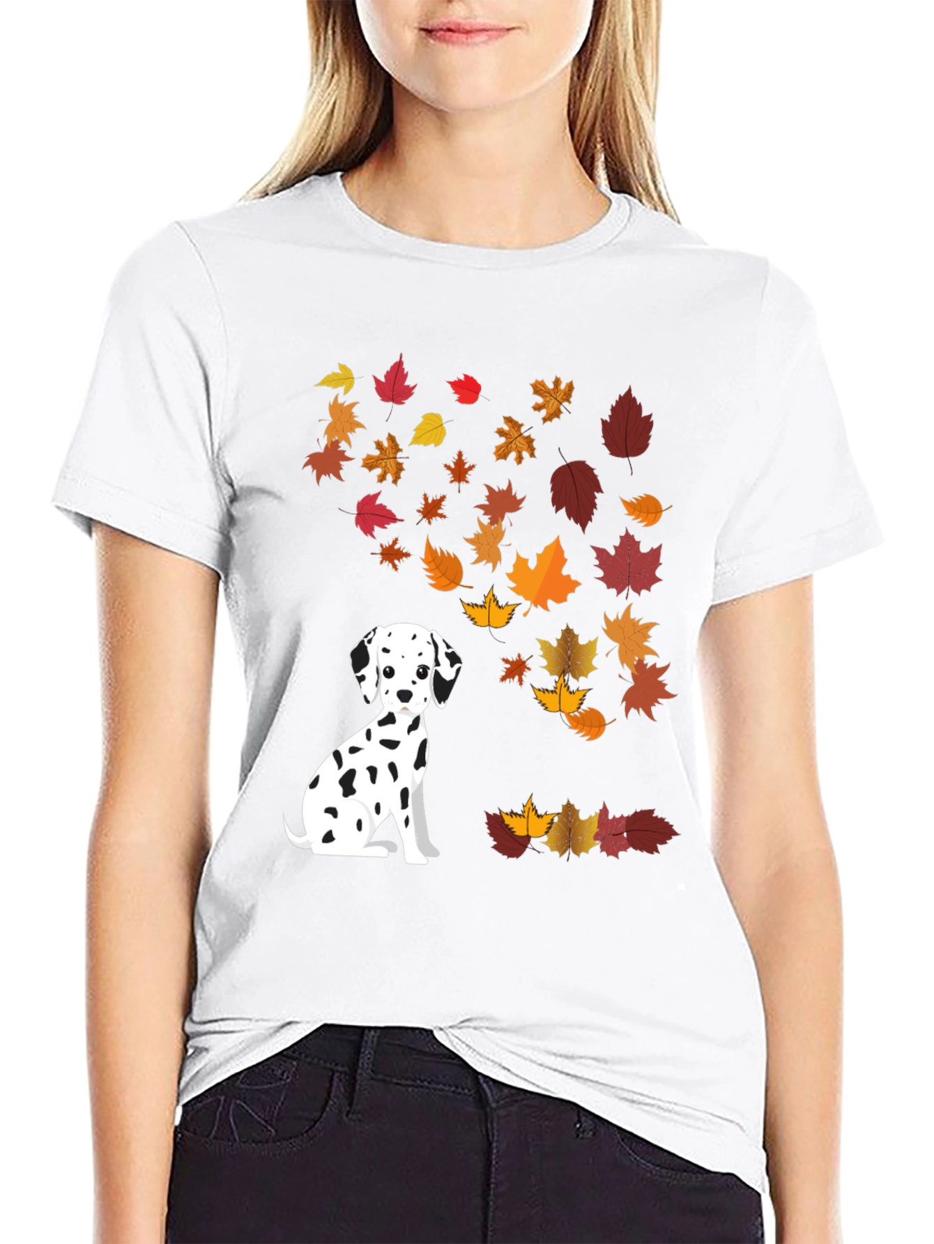 Dalmatian Dog Fall Leaves Graphic T-Shirt