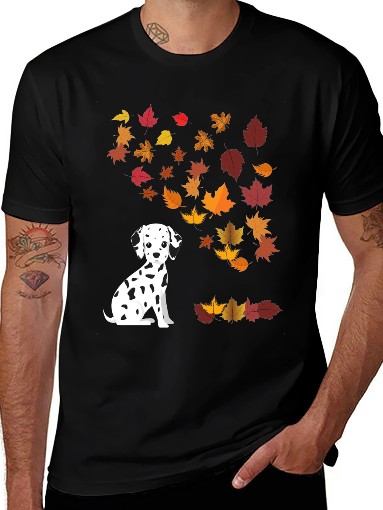 Dalmatian Dog Fall Leaves Graphic T-Shirt