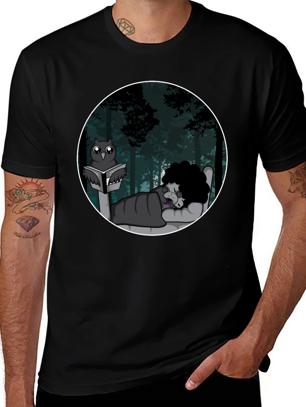 Owl Reading To Sleeping Monster Graphic T-Shirt
