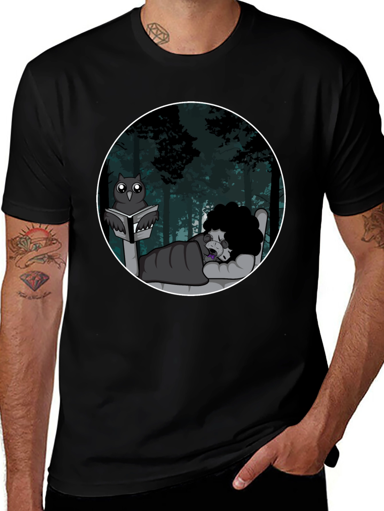 Owl Reading To Sleeping Monster Graphic T-Shirt